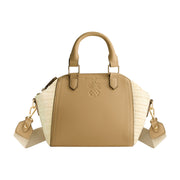 Tommy Bahama Mini Satchel With Debossed Logo And Straw Accents, Tan