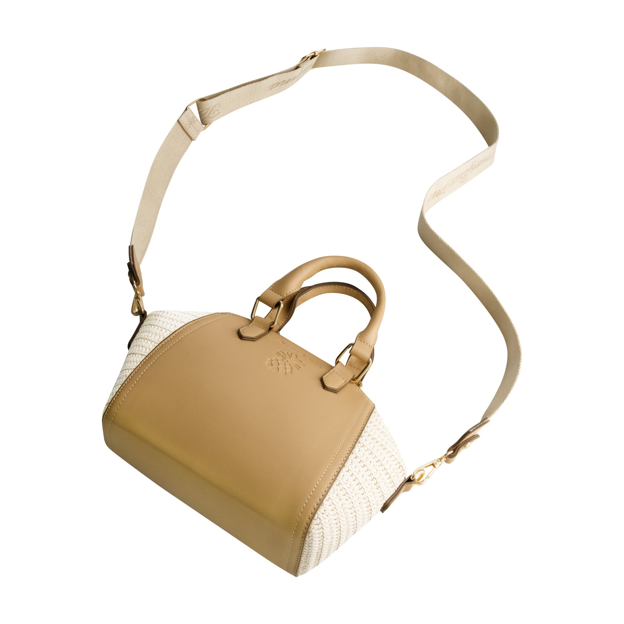 Tommy Bahama Mini Satchel With Debossed Logo And Straw Accents, Tan