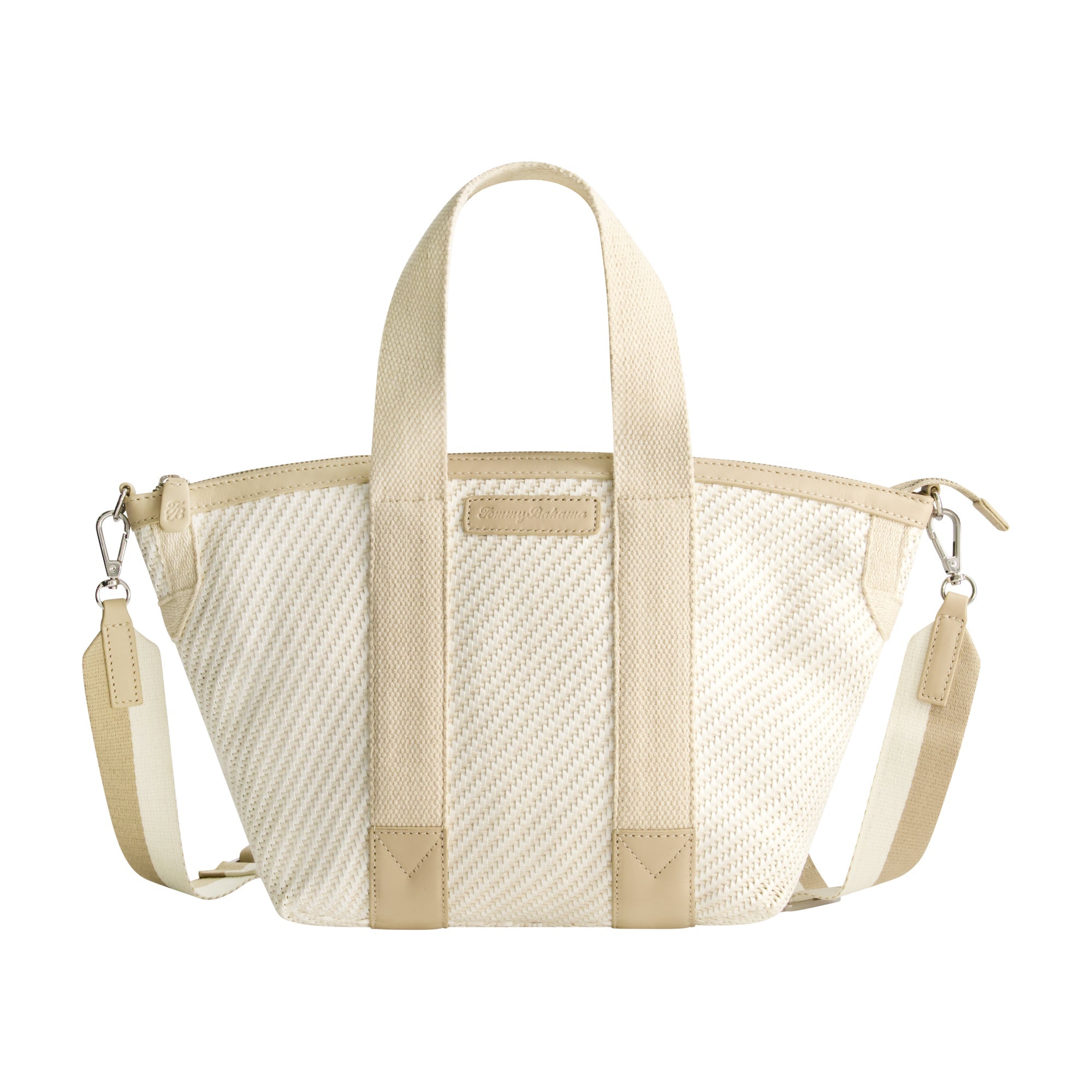 Tommy Bahama Soft Woven Zip-top Tote, Tan/white