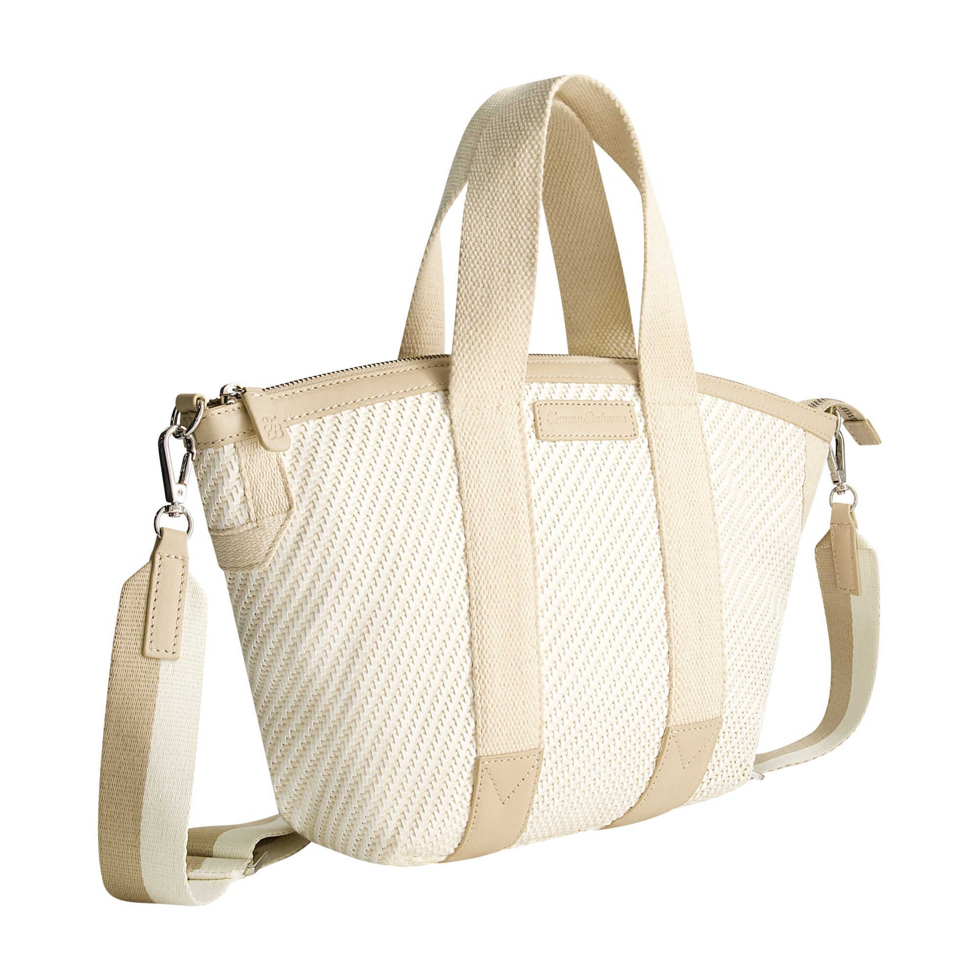 Tommy Bahama Soft Woven Zip-top Tote, Tan/white