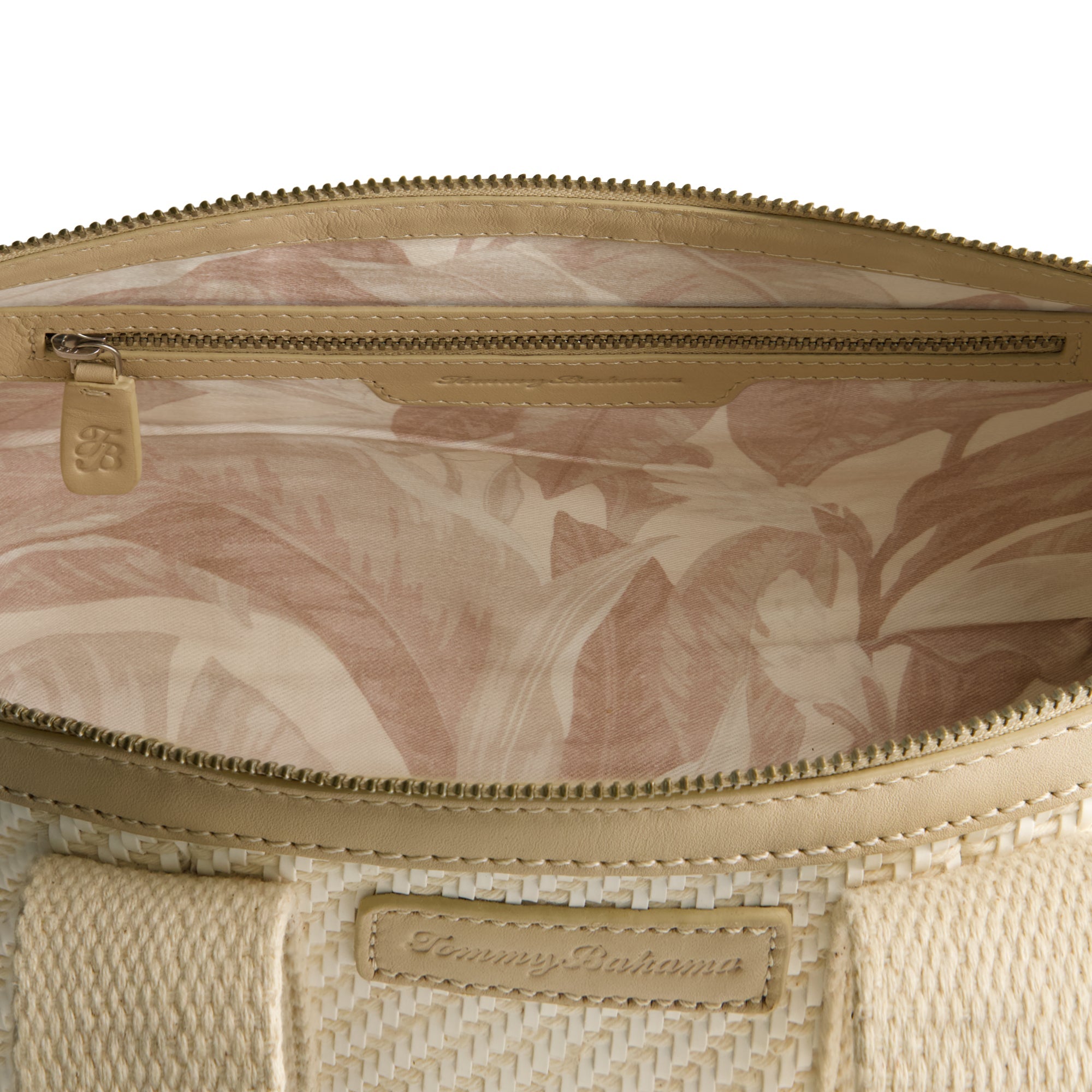 Tommy Bahama Soft Woven Zip-top Tote, Tan/white