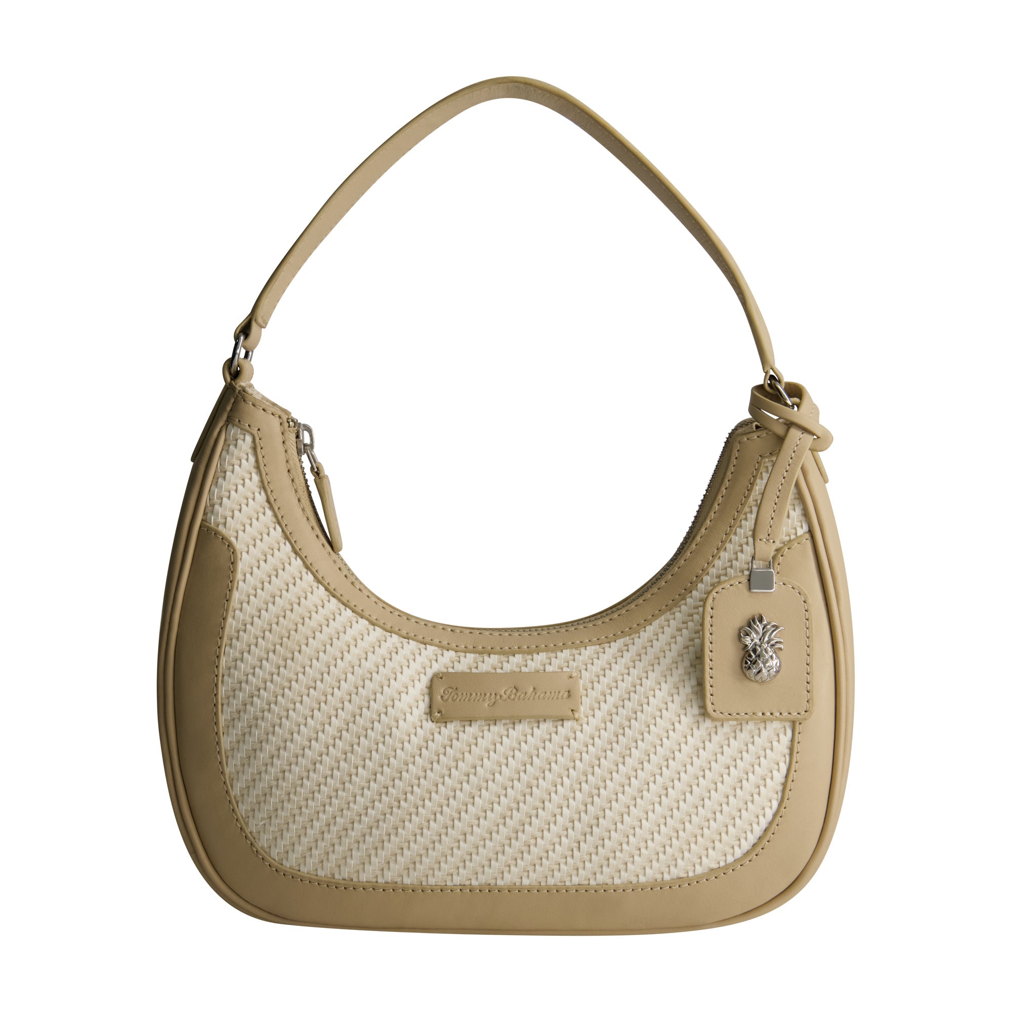 Tommy Bahama Soft Woven Zip-top Hobo, Tan/white