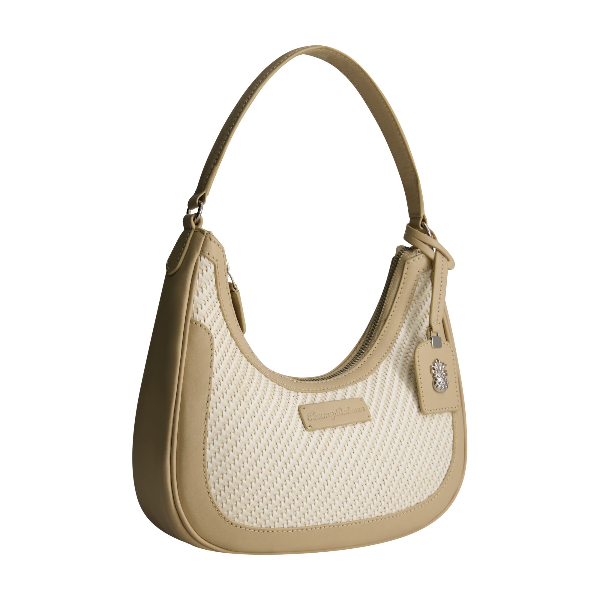 Tommy Bahama Soft Woven Zip-top Hobo, Tan/white