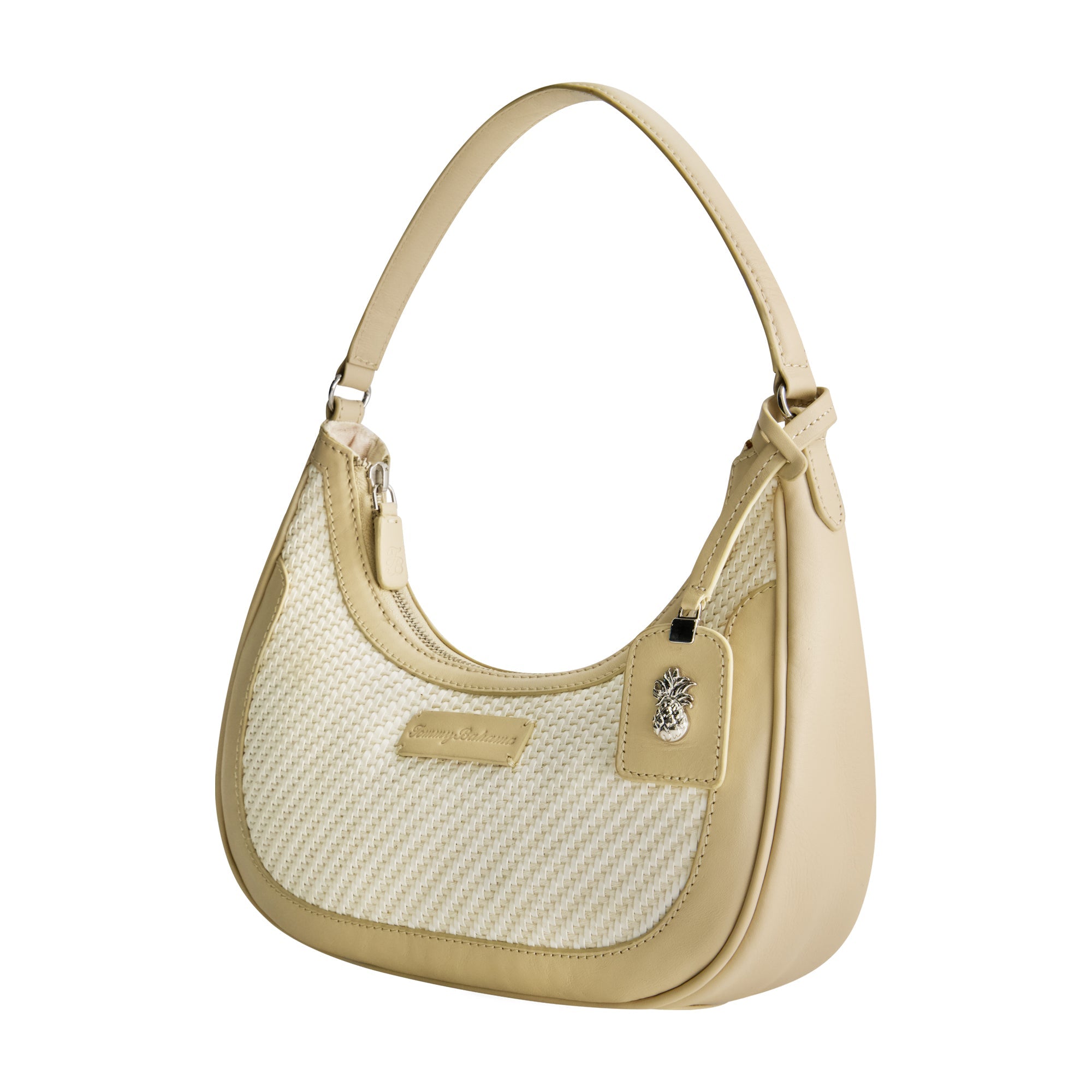 Tommy Bahama Soft Woven Zip-top Hobo, Tan/white