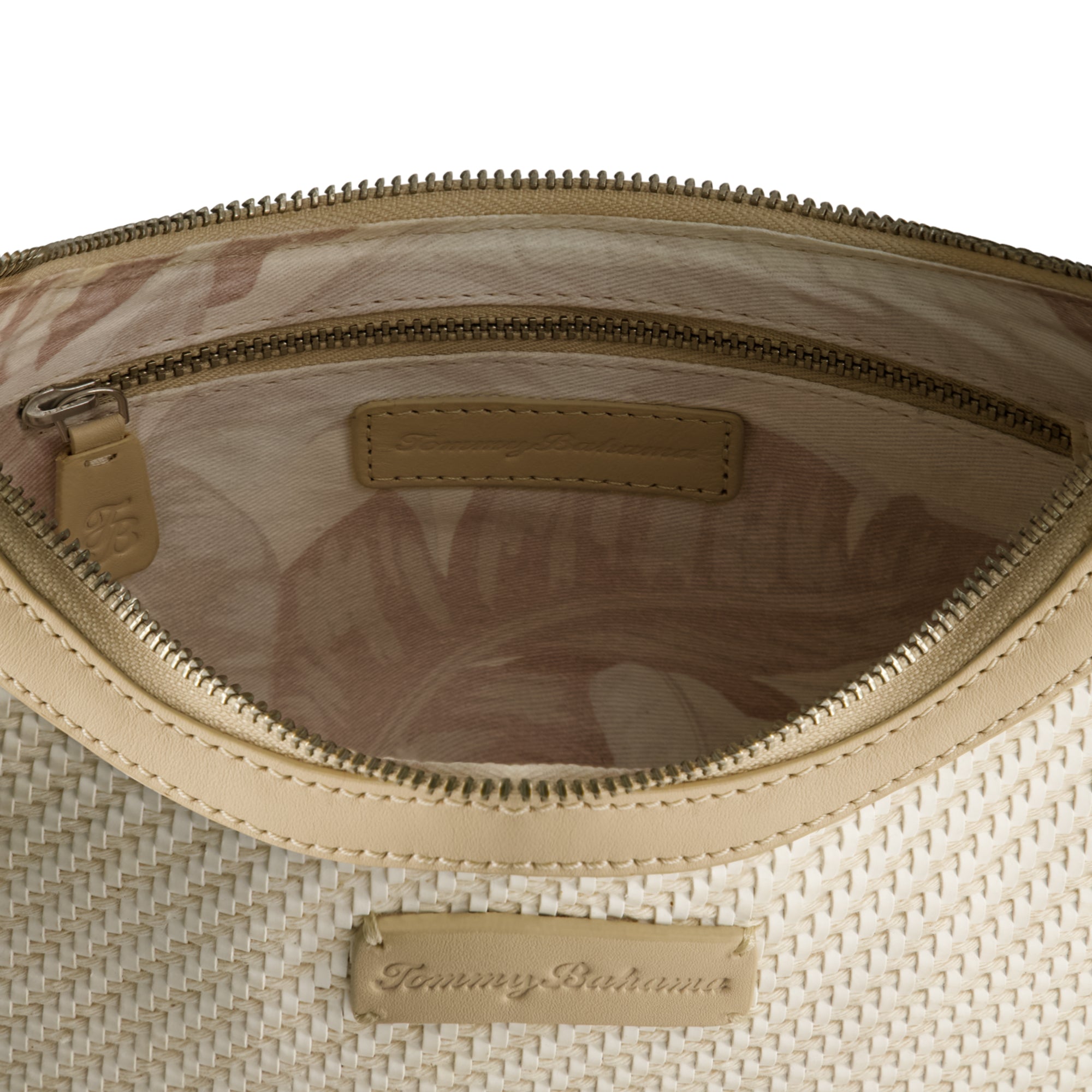 Tommy Bahama Soft Woven Zip-top Hobo, Tan/white
