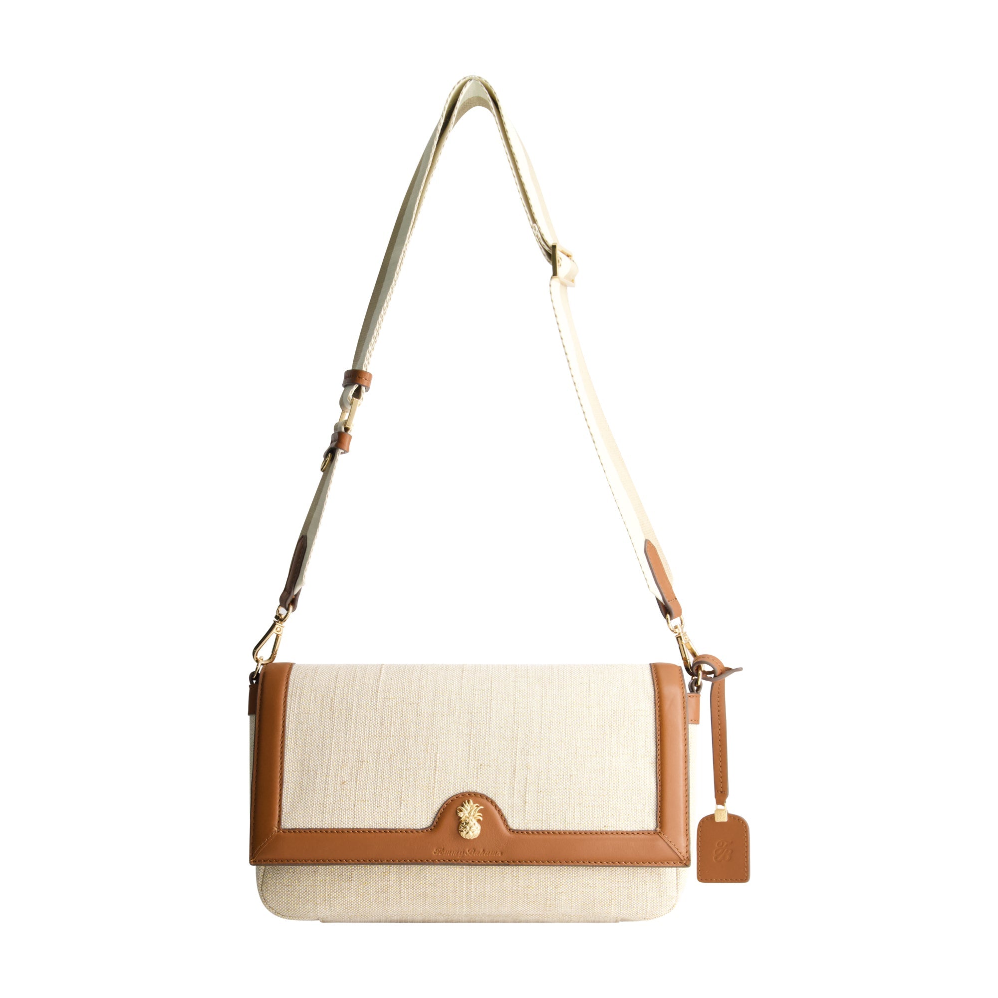 Tommy Bahama Lurex Linen Long Flap Crossbody, Natural