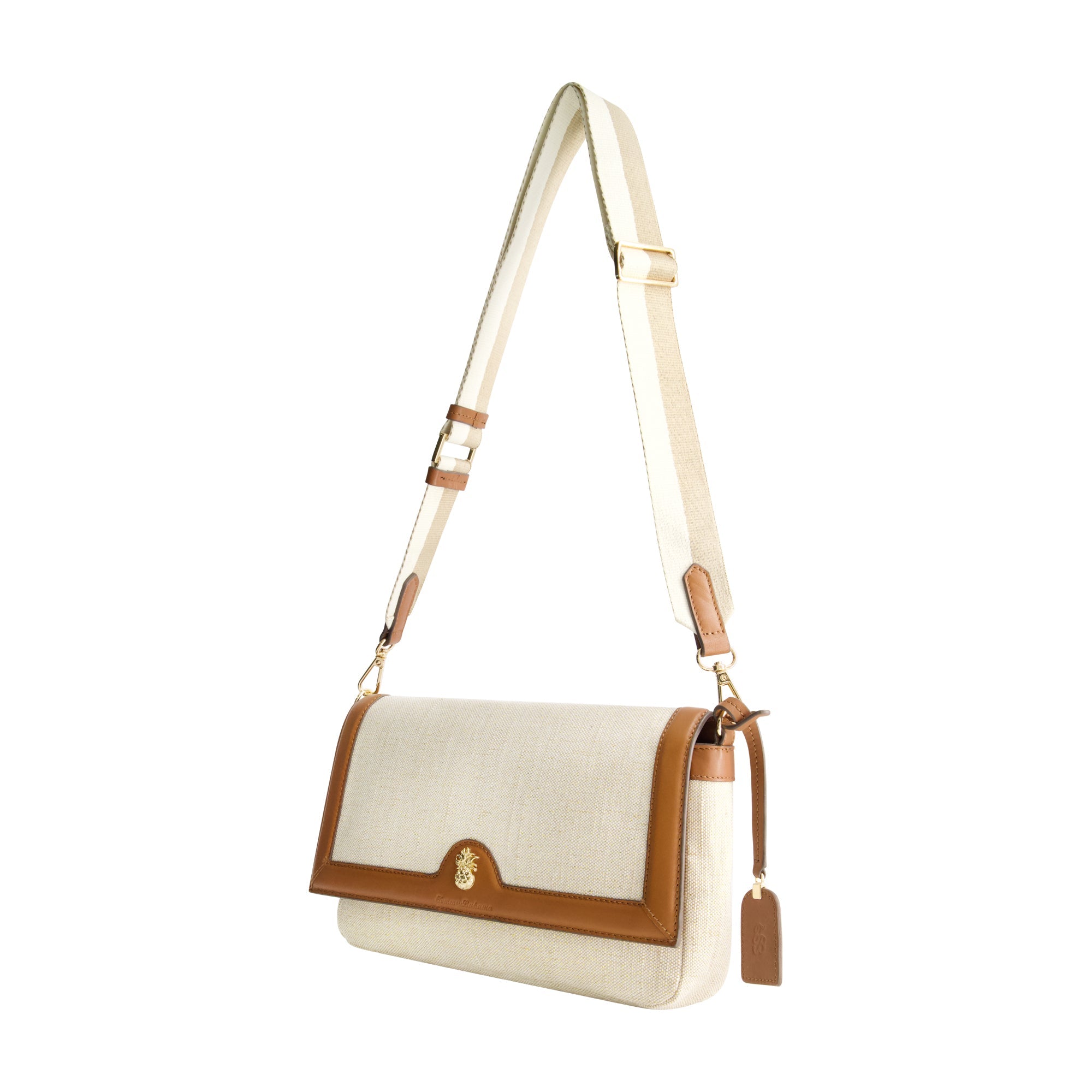 Tommy Bahama Lurex Linen Long Flap Crossbody, Natural
