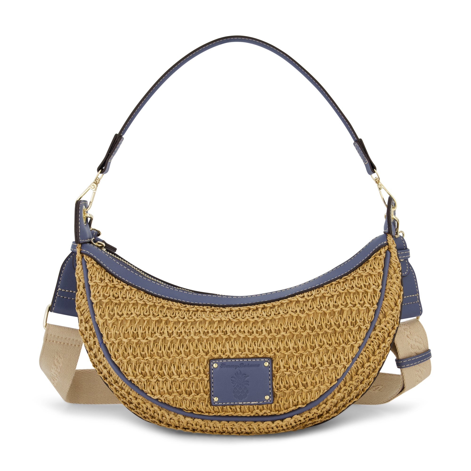 Tommy Bahama Raffia Crescent Hobo Bag, Navy