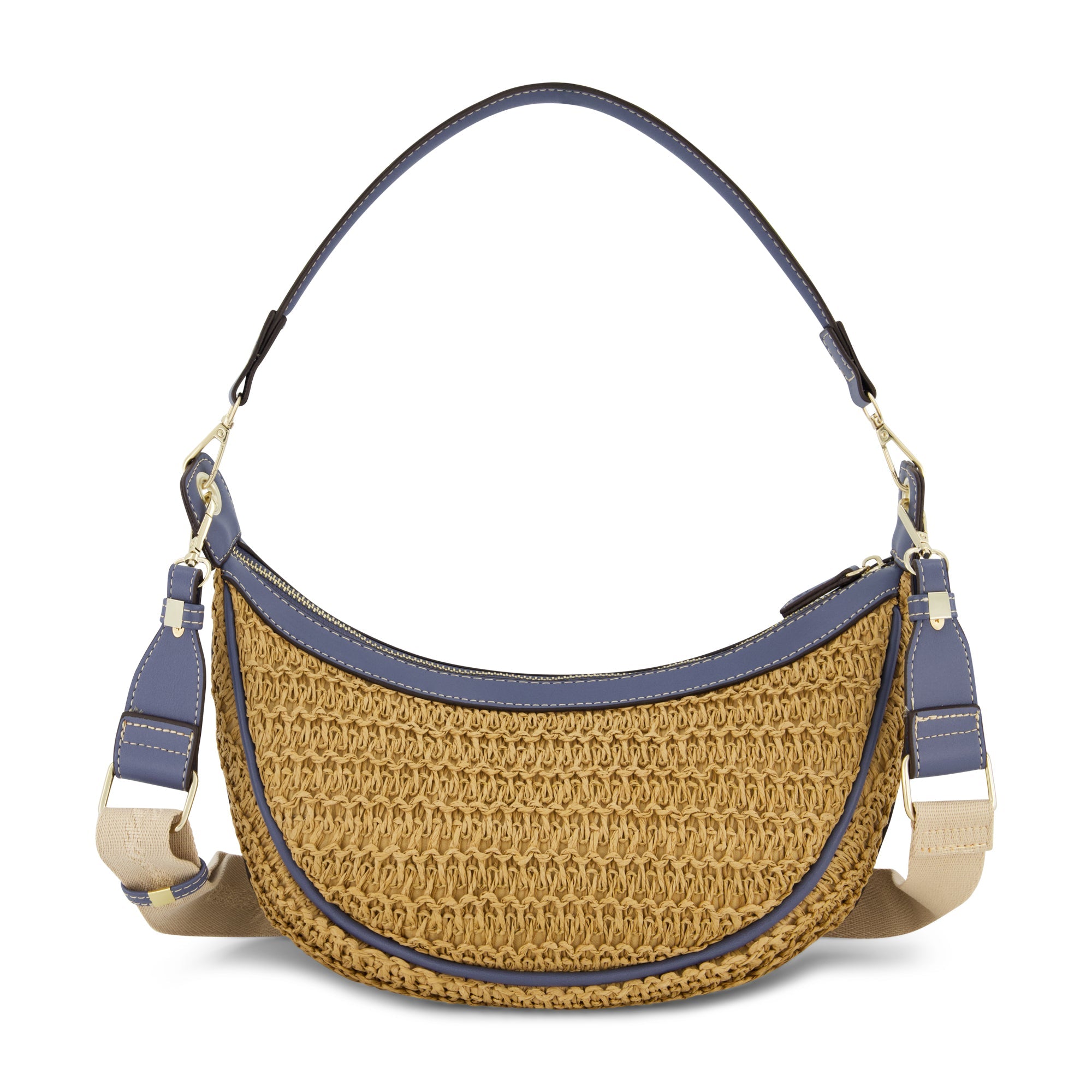 Tommy Bahama Raffia Crescent Hobo Bag, Navy