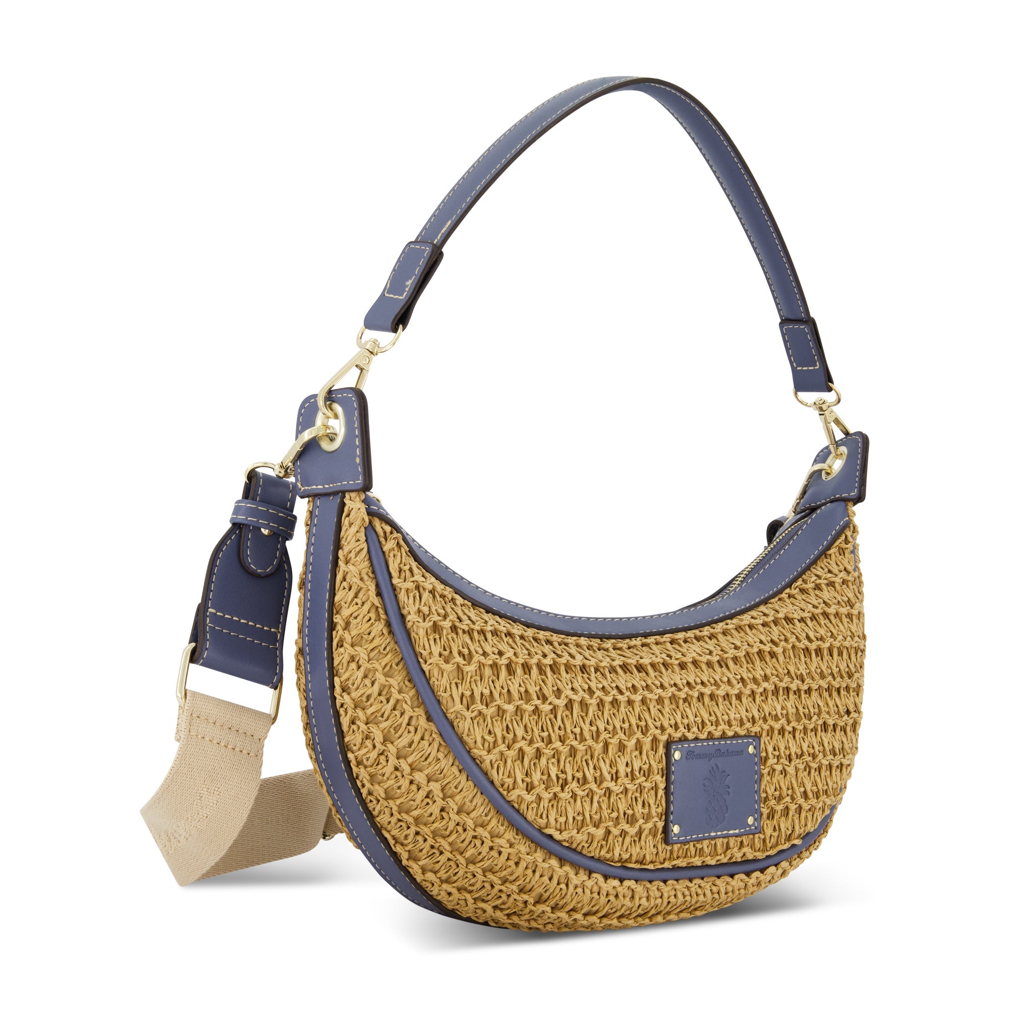 Tommy Bahama Raffia Crescent Hobo Bag, Navy