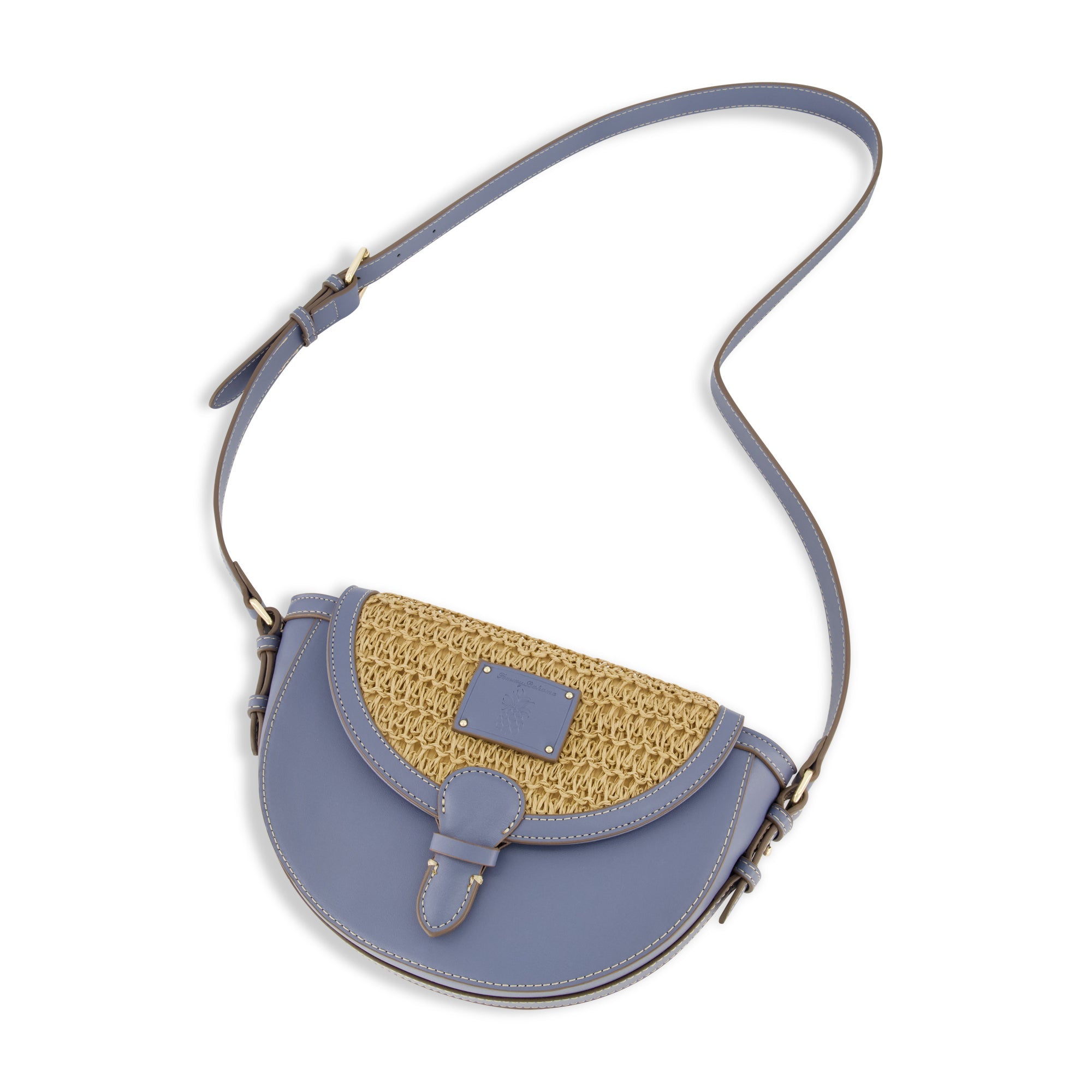 Tommy Bahama Raffia/PU Crossbody Flap Bag, Navy
