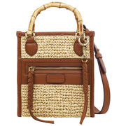 Tommy Bahama Leather And Raffia Bamboo Handle Tote