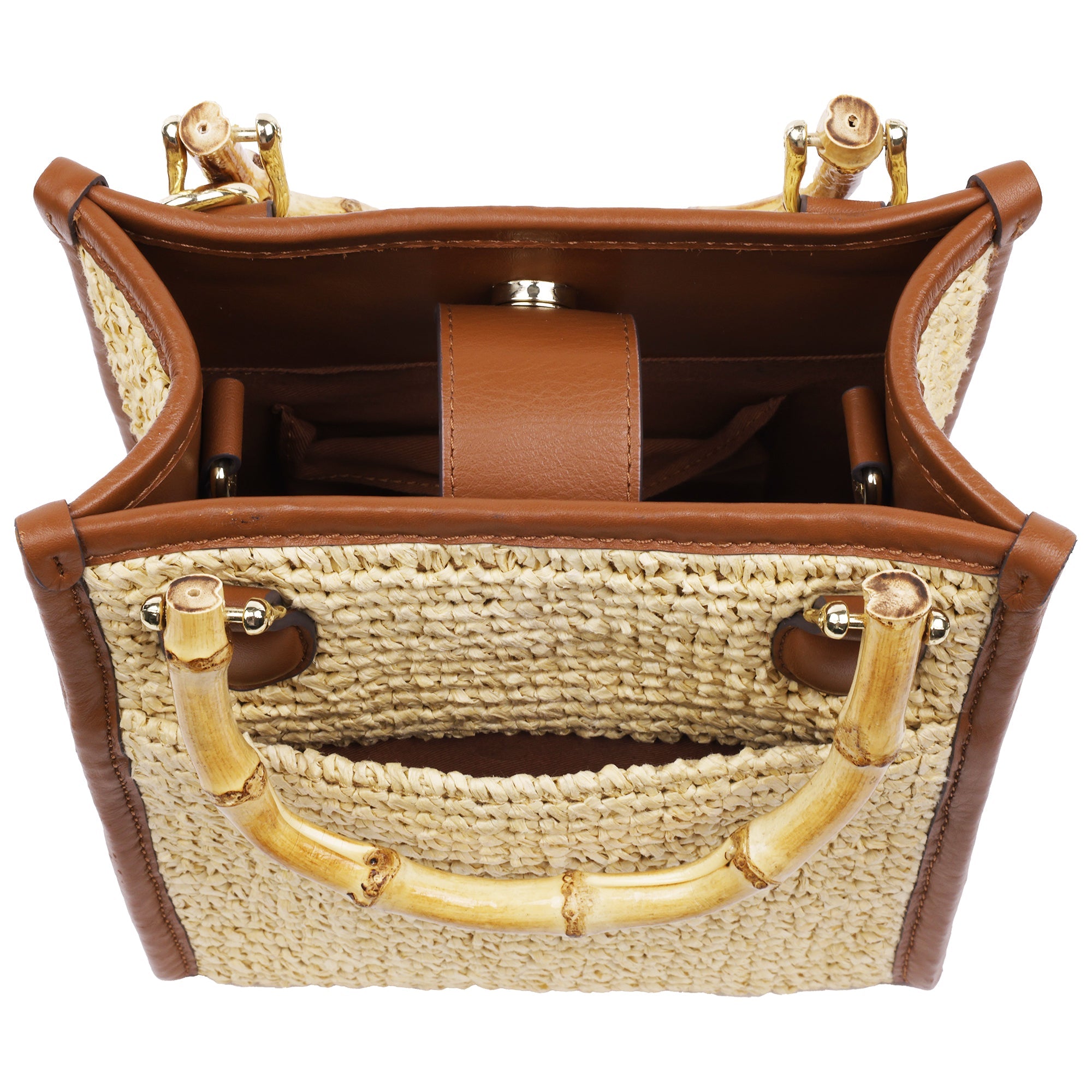 Tommy Bahama Leather And Raffia Bamboo Handle Tote