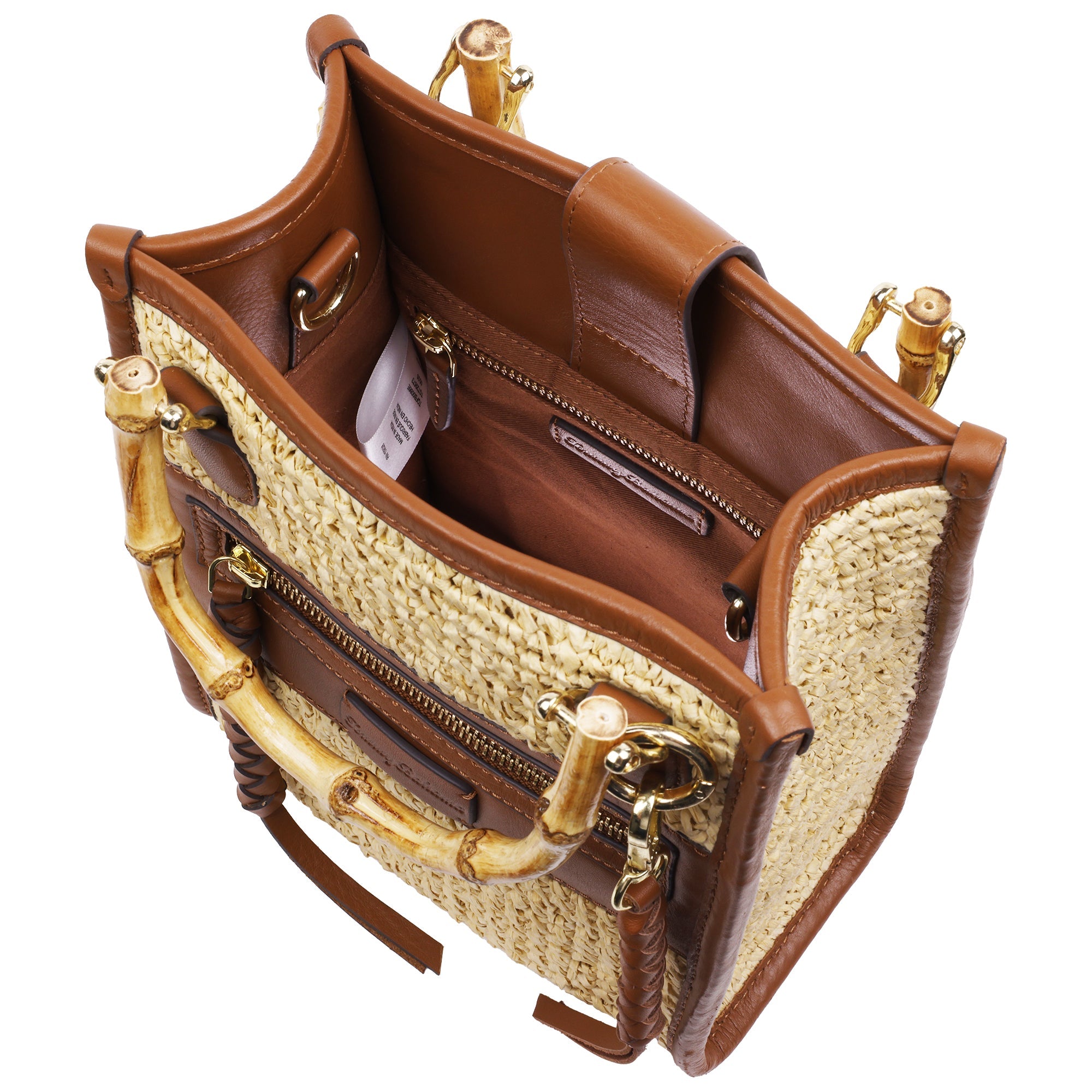 Tommy Bahama Leather And Raffia Bamboo Handle Tote