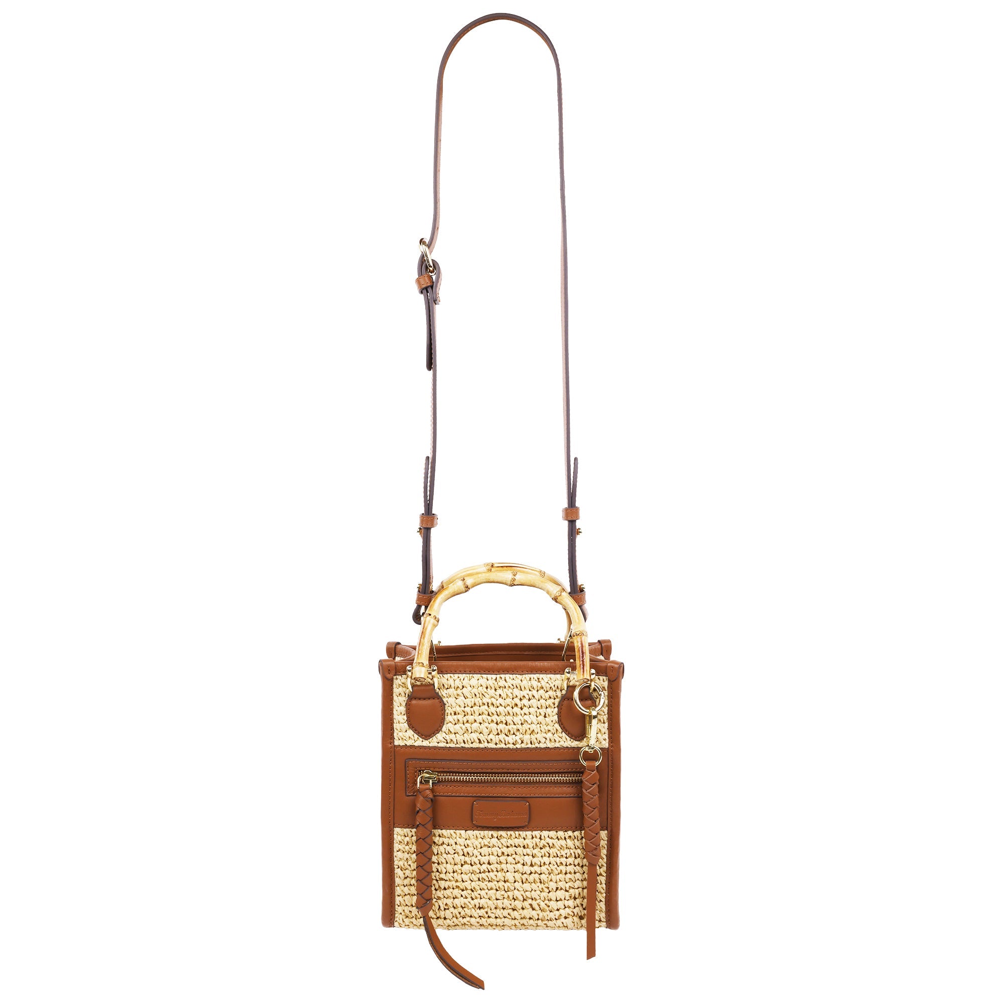 Tommy Bahama Leather And Raffia Bamboo Handle Tote