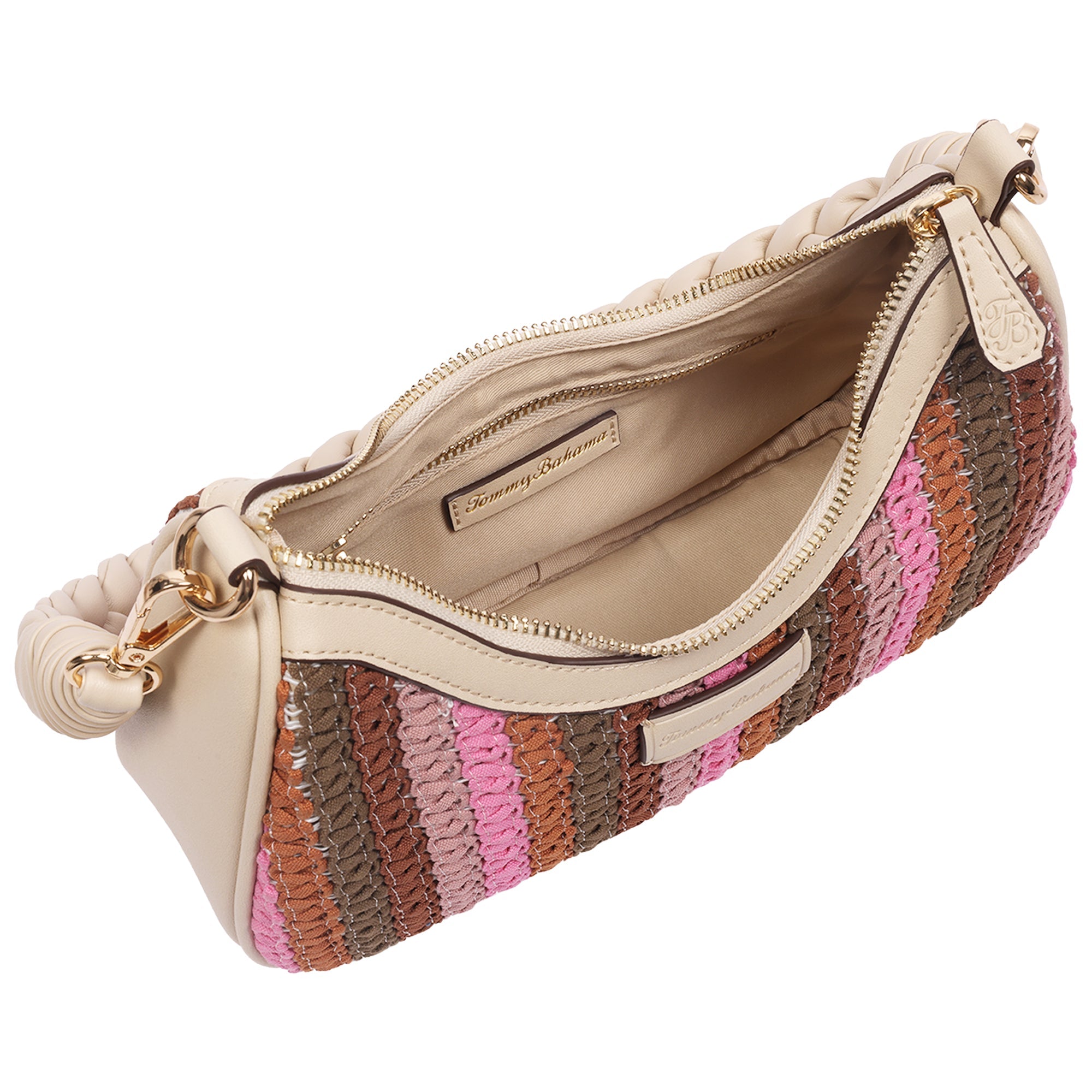Tommy Bahama Woven Ribbon Zip Top Hobo Bag – Striped Woven Shoulder Bag With Braided Strap