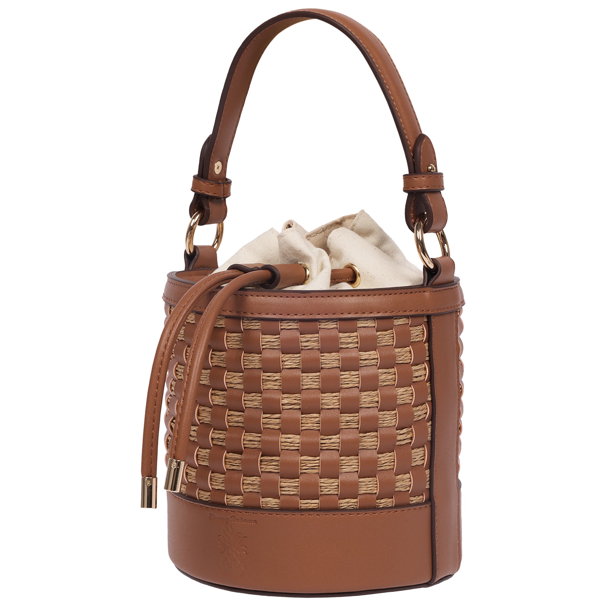 Tommy Bahama Raffia & Woven Drawstring Bucket Bag – Convertible Top Handle & Crossbody