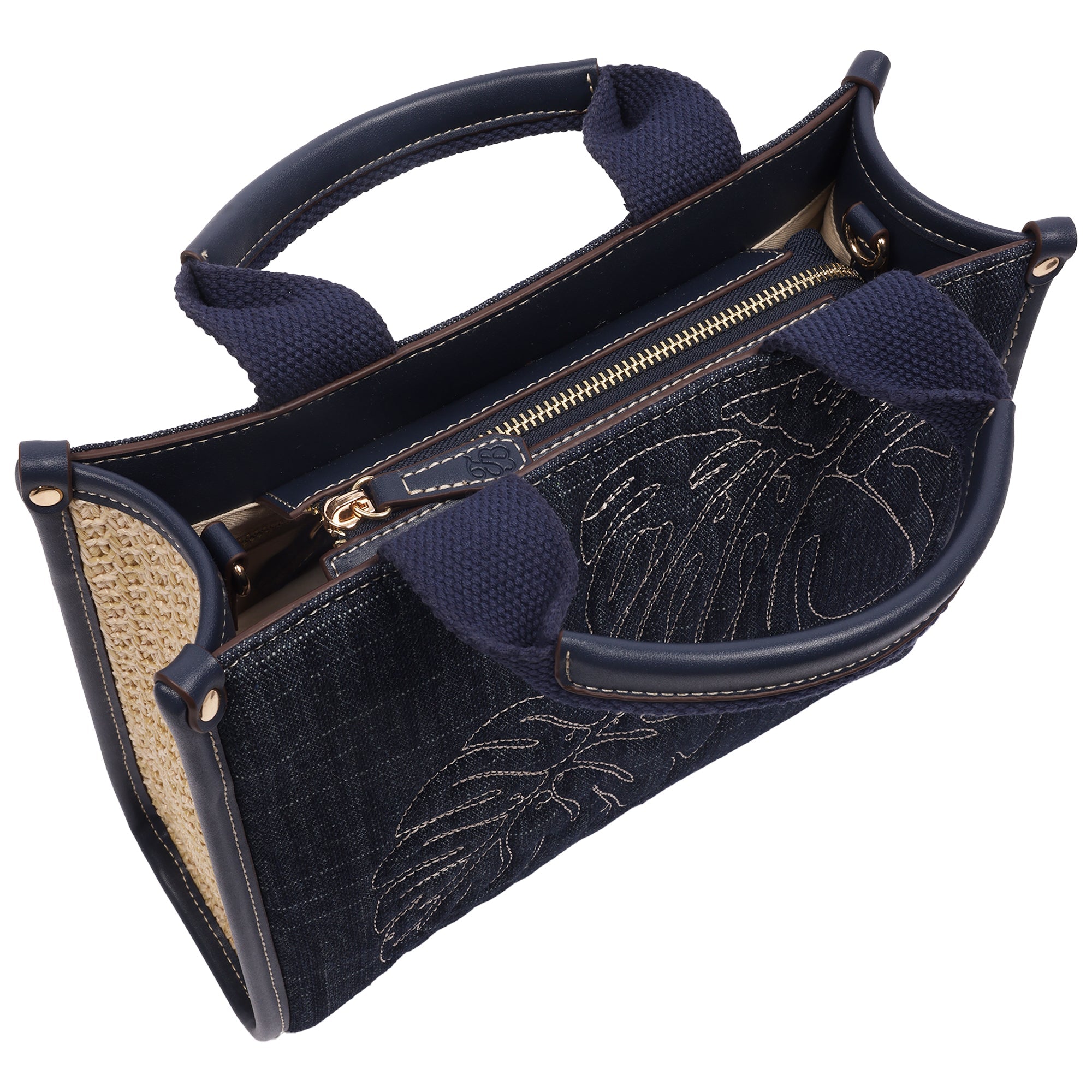 Tommy Bahama Dorothy Medium Denim Tote – Embroidered Leaf Convertible Top Handle & Crossbody Bag