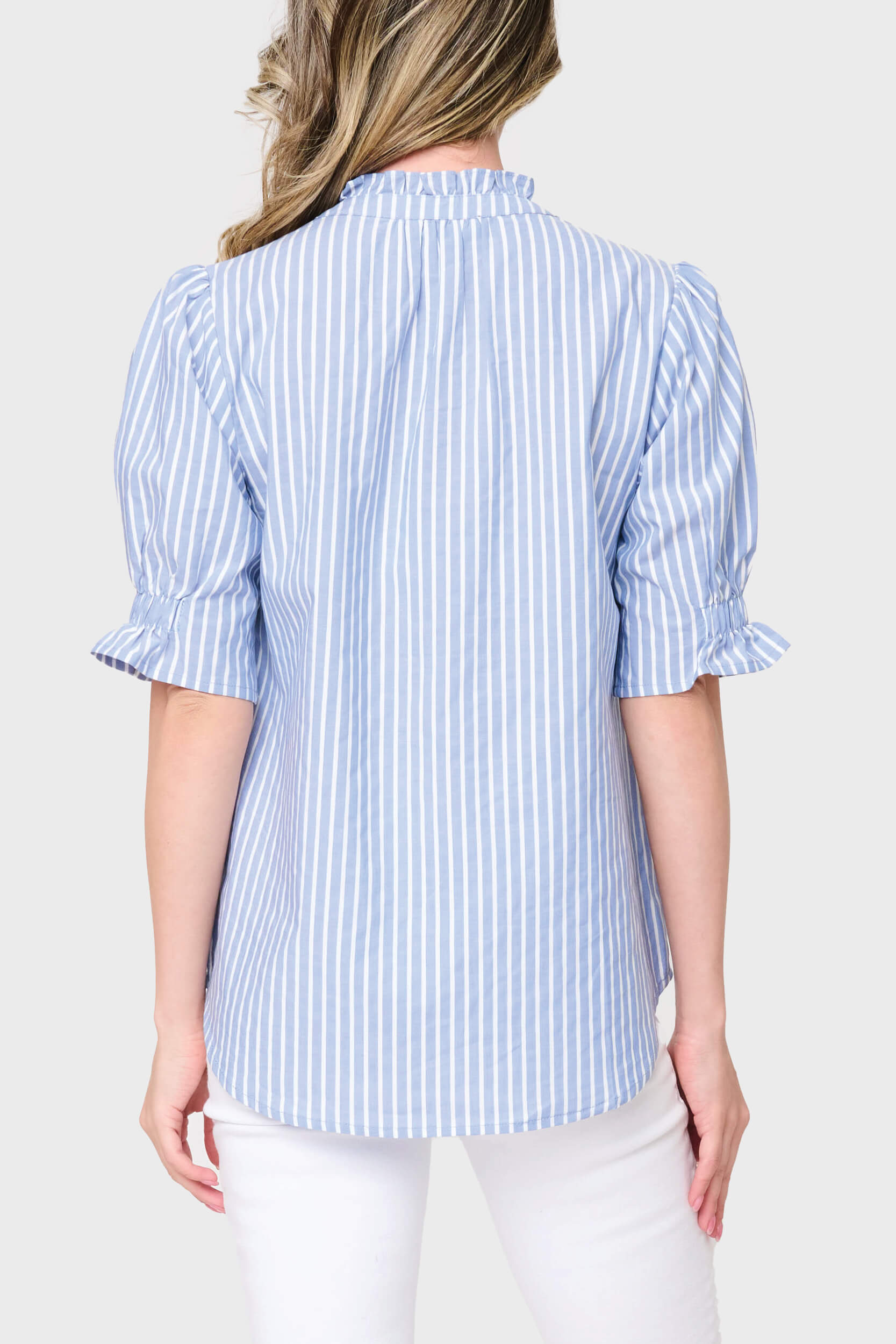 Dianthus Henley Puff Sleeve Stripe Blouse