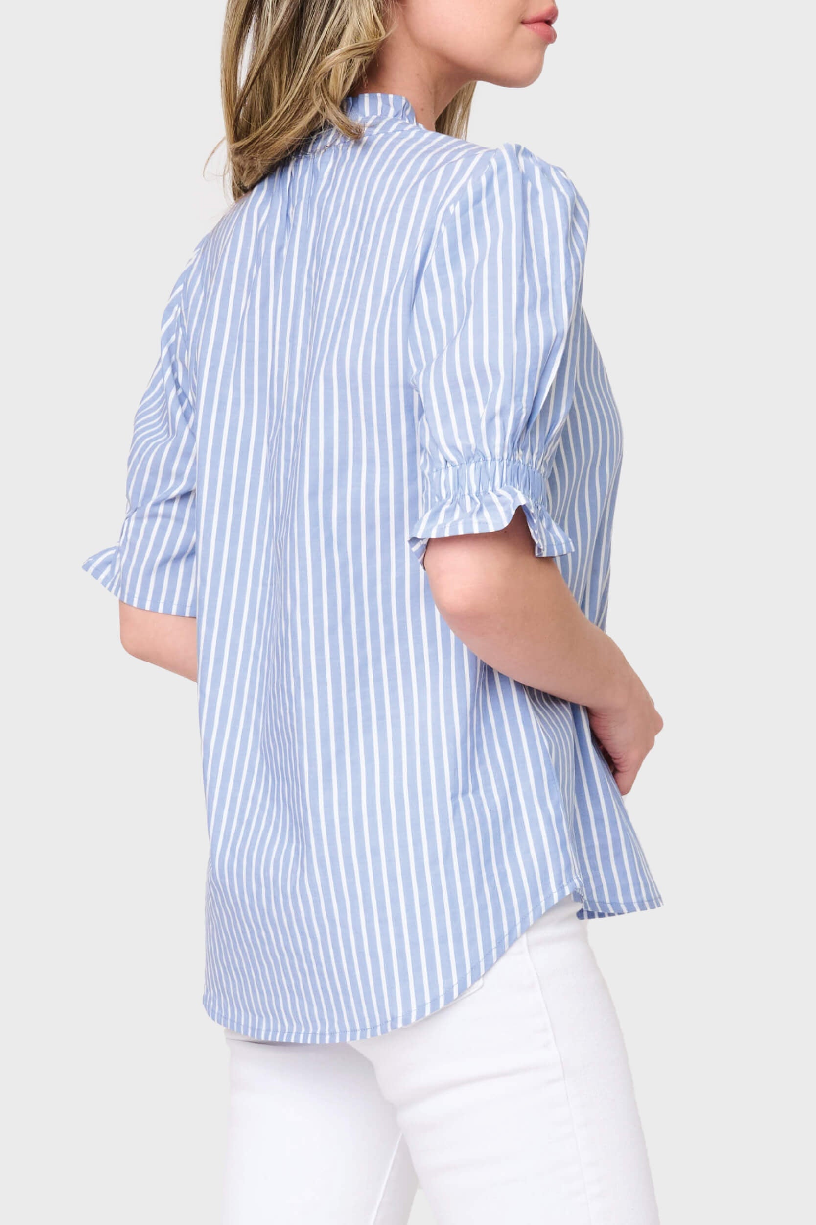 Dianthus Henley Puff Sleeve Stripe Blouse