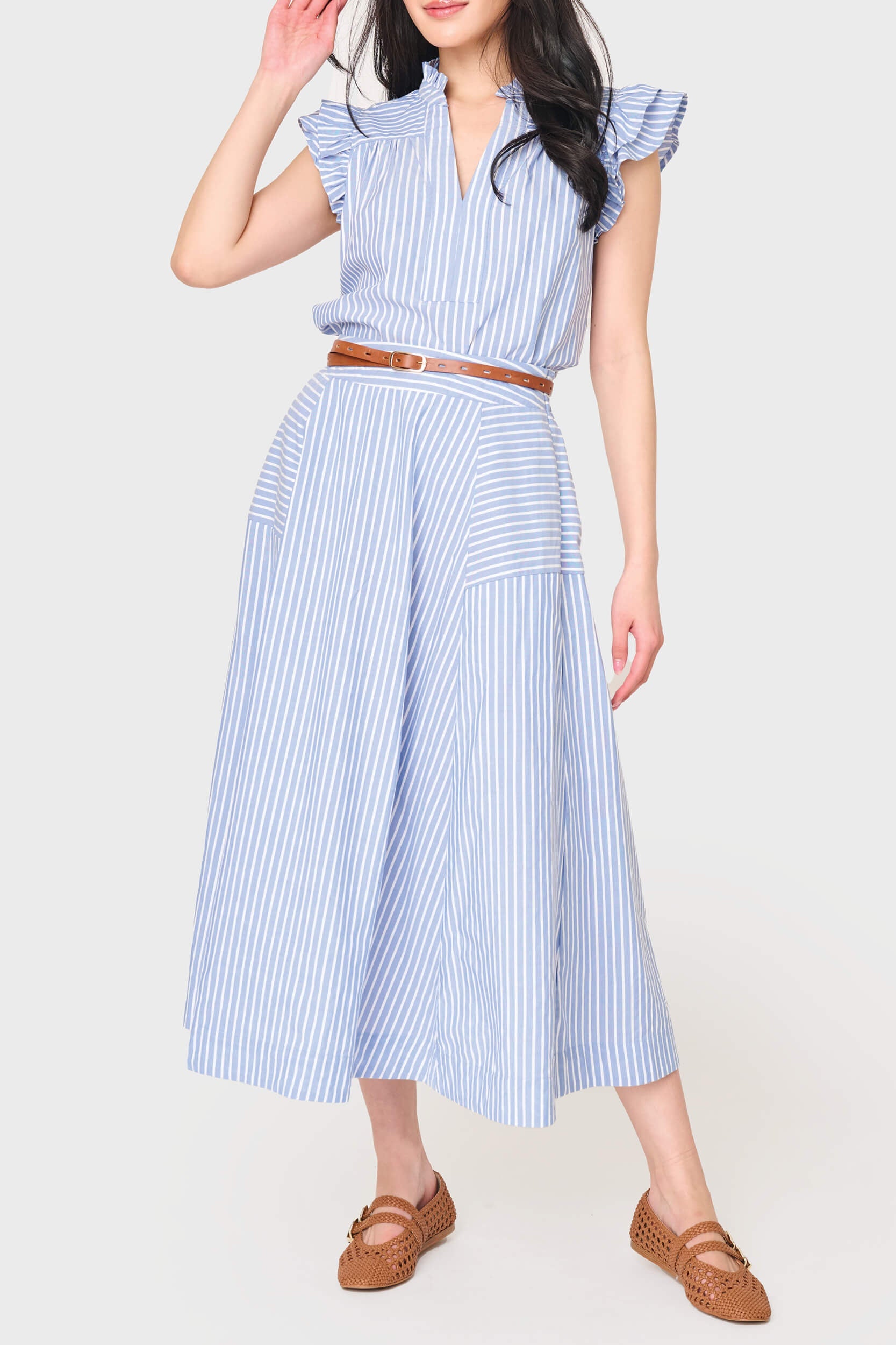 Flutter Sleeve V-neck Stripe Top