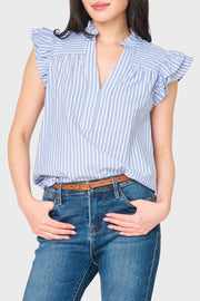 Flutter Sleeve V-neck Stripe Top