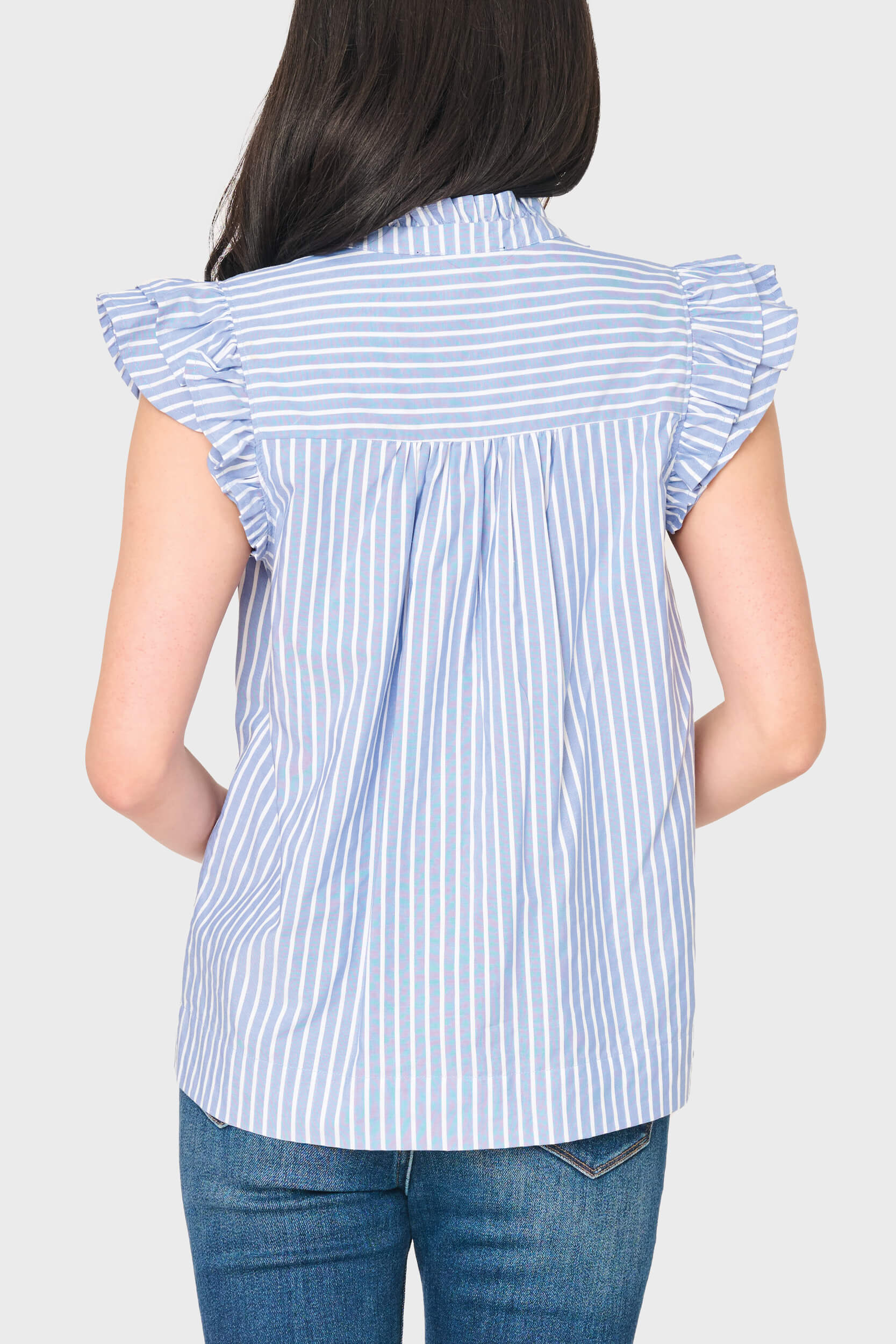 Flutter Sleeve V-neck Stripe Top