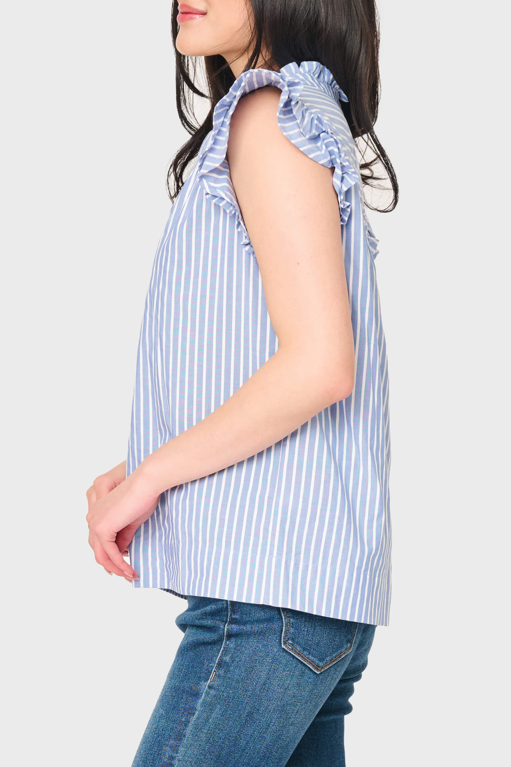 Flutter Sleeve V-neck Stripe Top