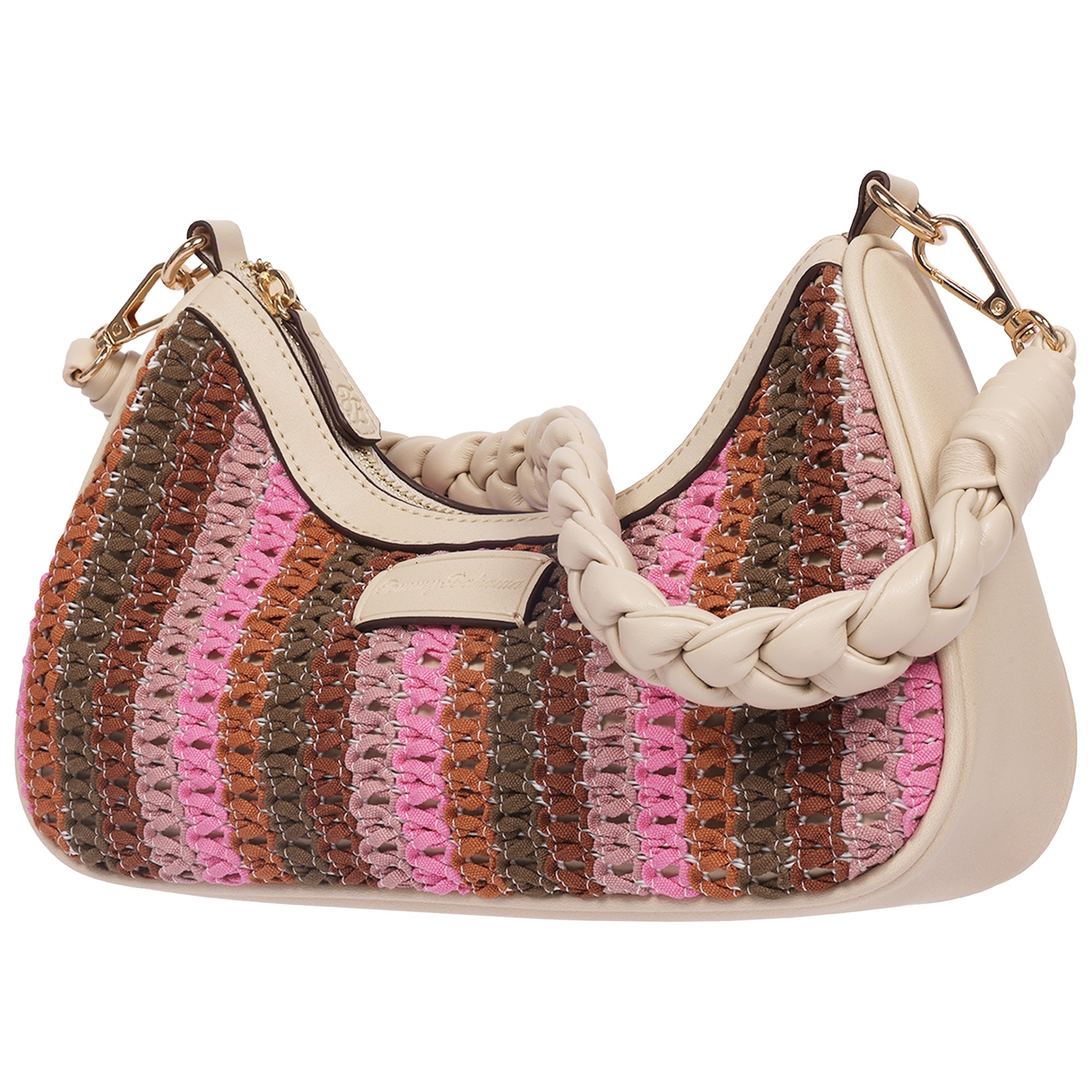 Tommy Bahama Woven Ribbon Zip Top Hobo Bag – Striped Woven Shoulder Bag With Braided Strap