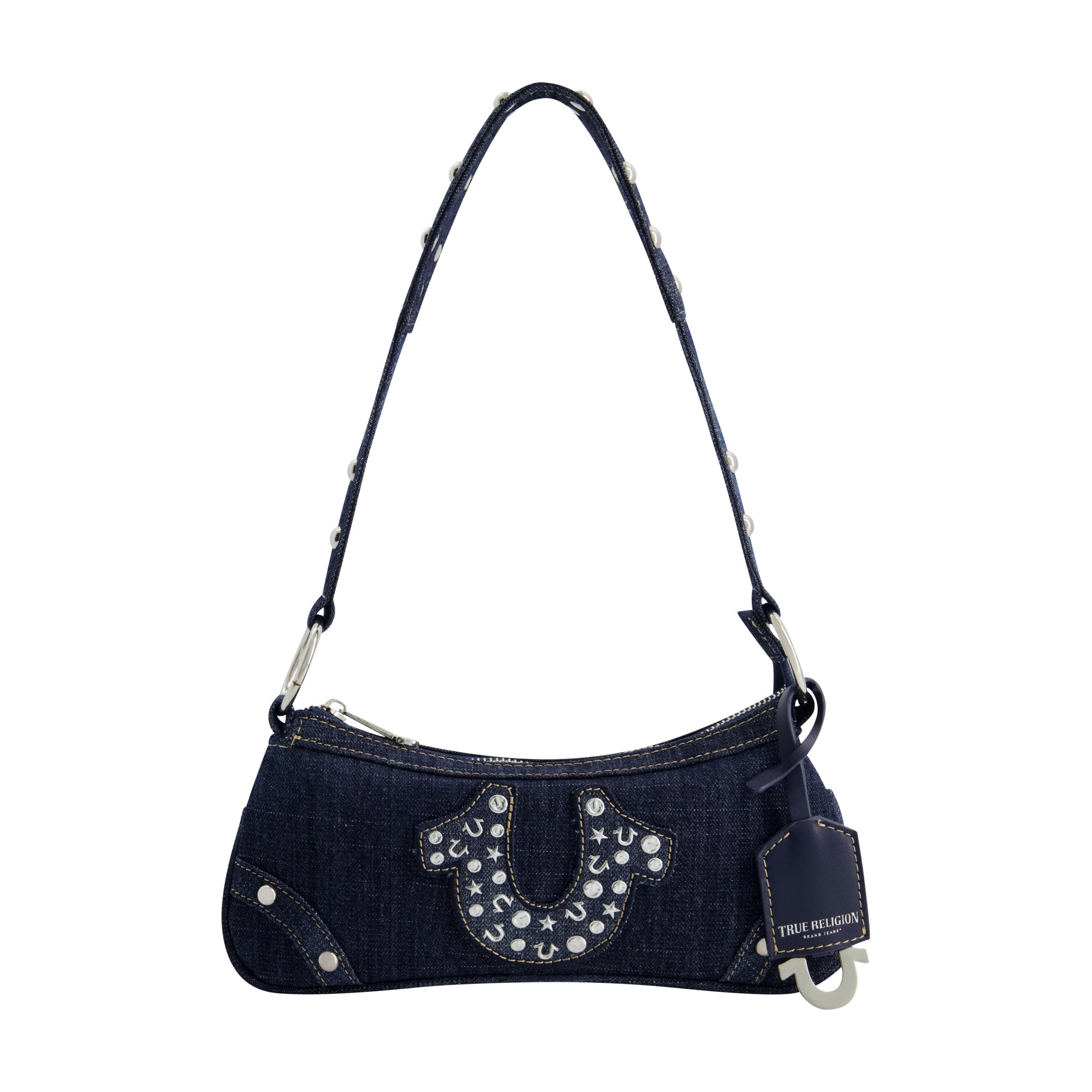 Studded Horseshoe De True Religion Horseshoe Denim Shoulder Bag, Denim