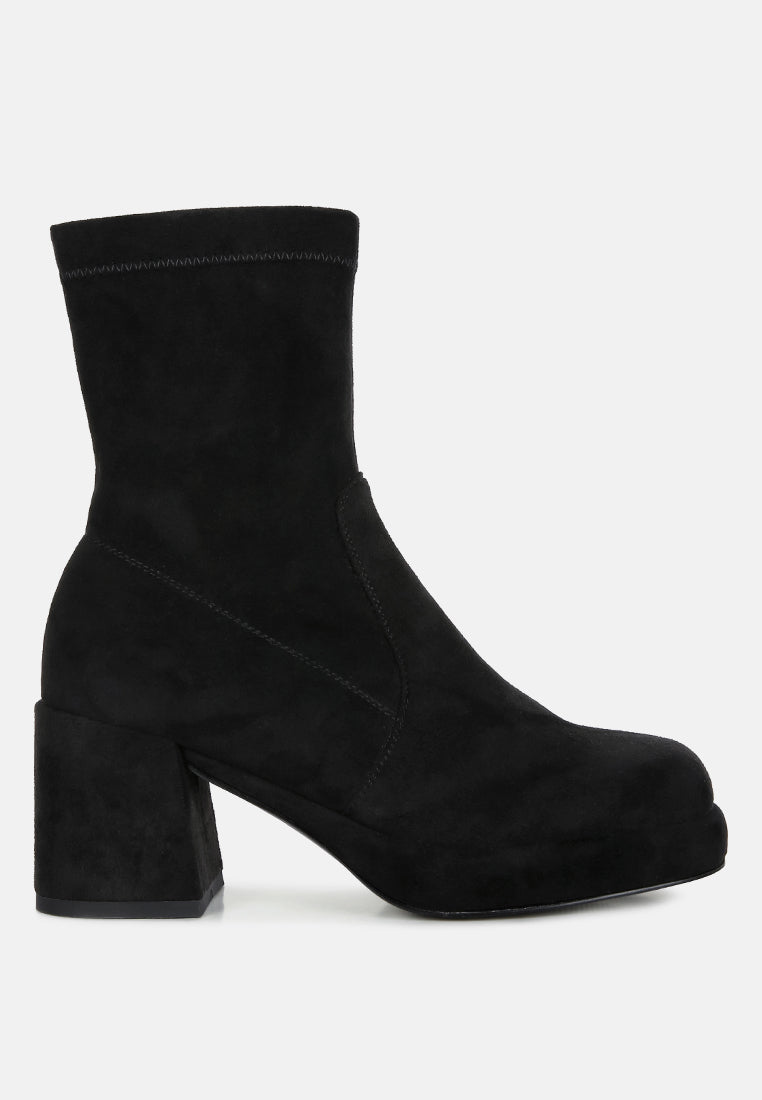 Two-cubes Suede Platform Ankle Boots