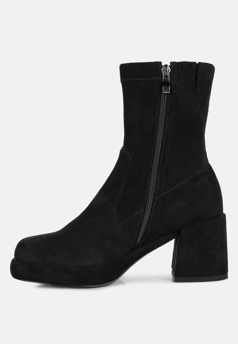 Two-cubes Suede Platform Ankle Boots
