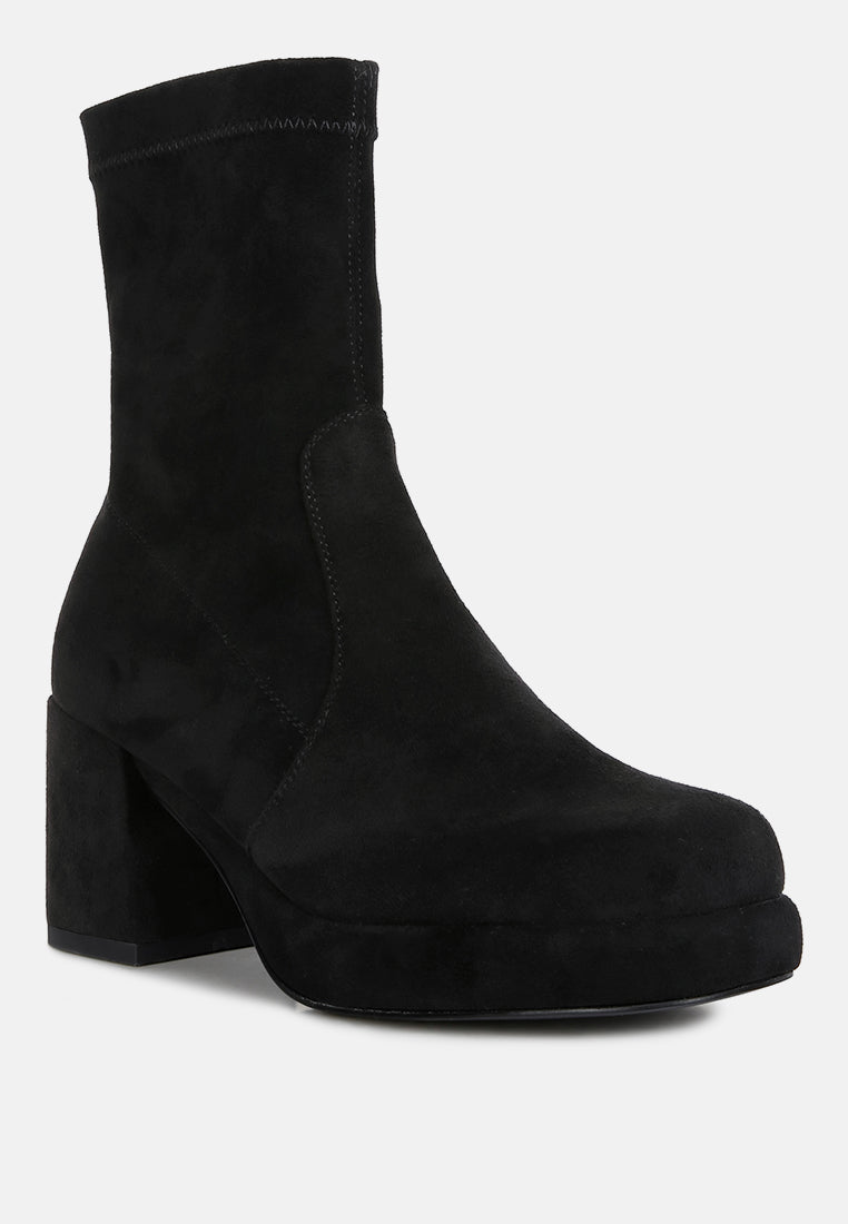 Two-cubes Suede Platform Ankle Boots