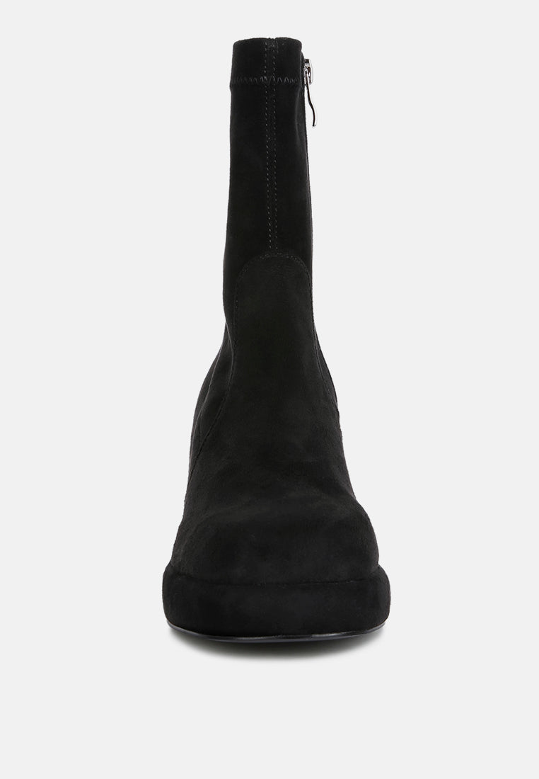 Two-cubes Suede Platform Ankle Boots