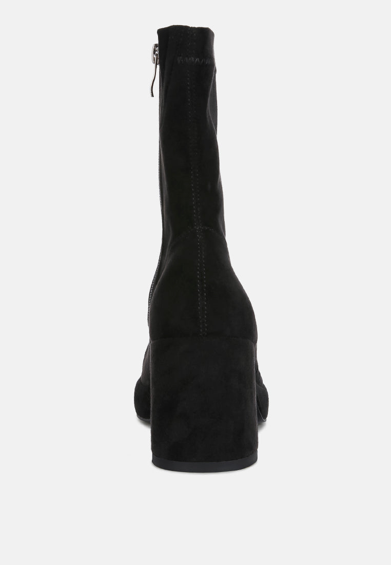 Two-cubes Suede Platform Ankle Boots