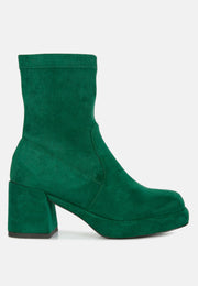 Two-cubes Suede Platform Ankle Boots
