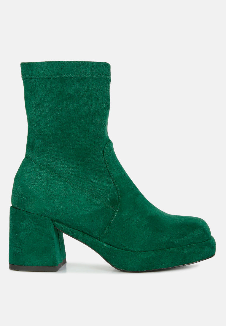 Two-cubes Suede Platform Ankle Boots