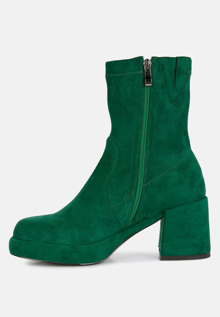 Two-cubes Suede Platform Ankle Boots