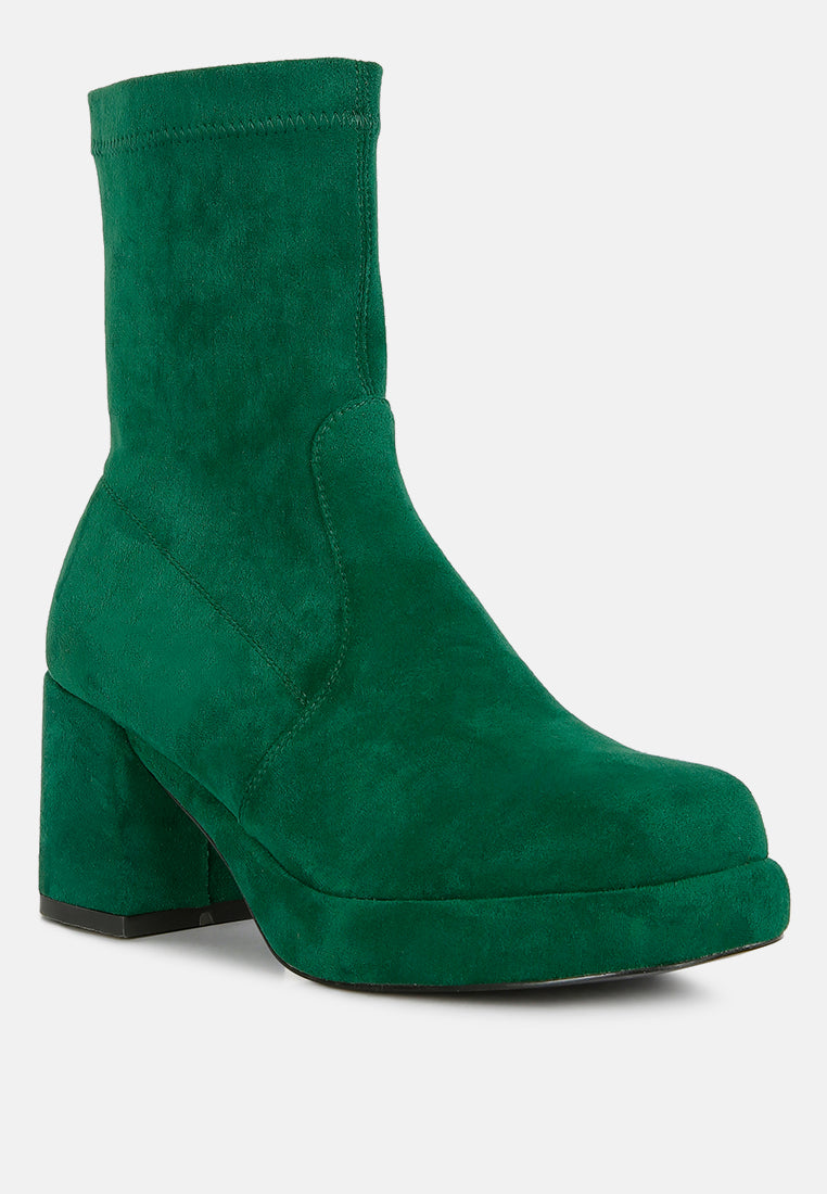 Two-cubes Suede Platform Ankle Boots