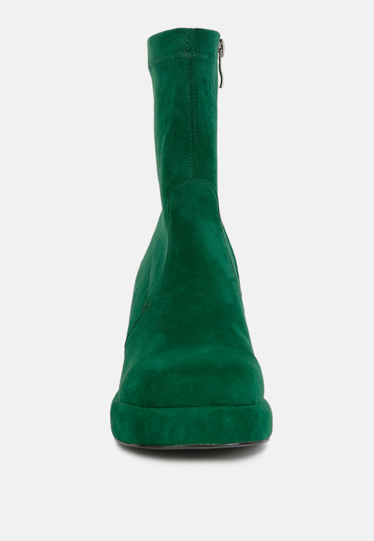 Two-cubes Suede Platform Ankle Boots
