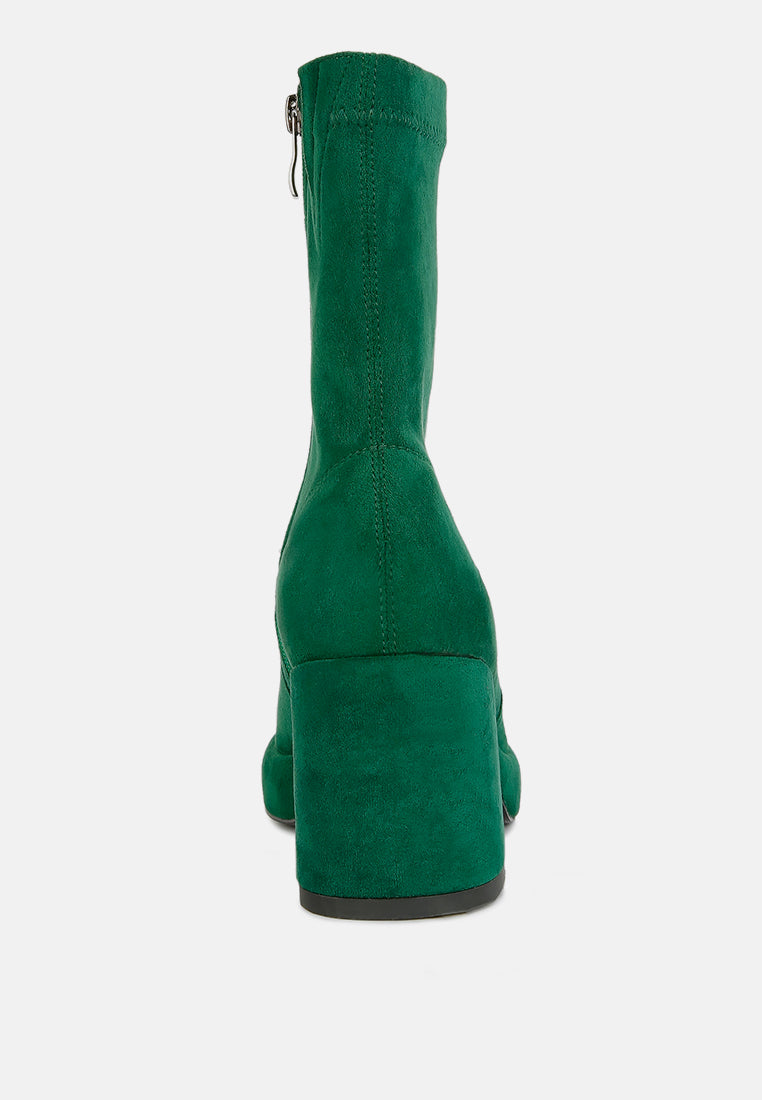 Two-cubes Suede Platform Ankle Boots
