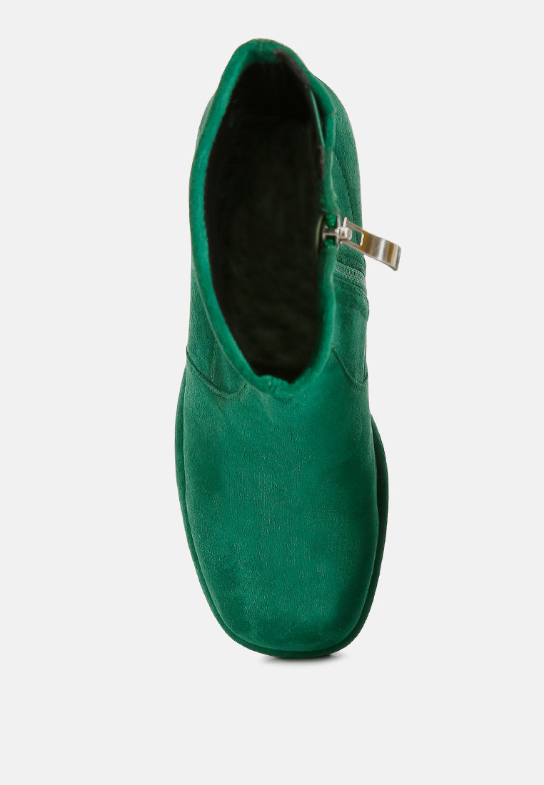 Two-cubes Suede Platform Ankle Boots