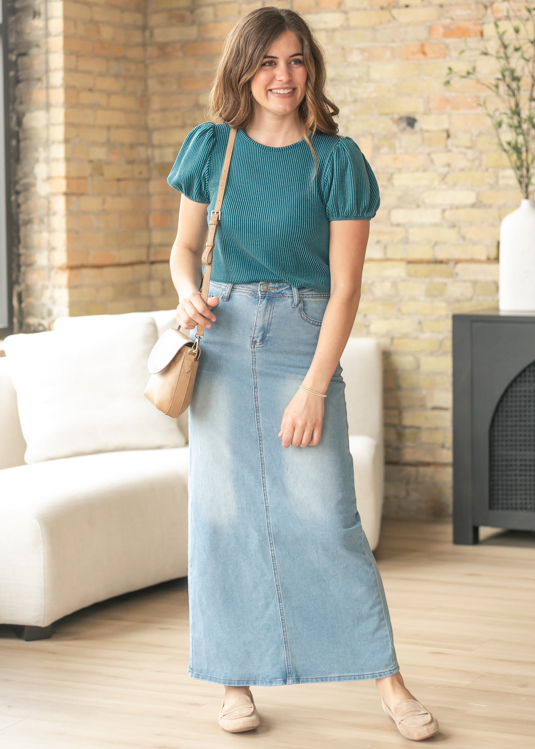 Stella Light Wash Maxi Denim Skirt | Includes Plus Size