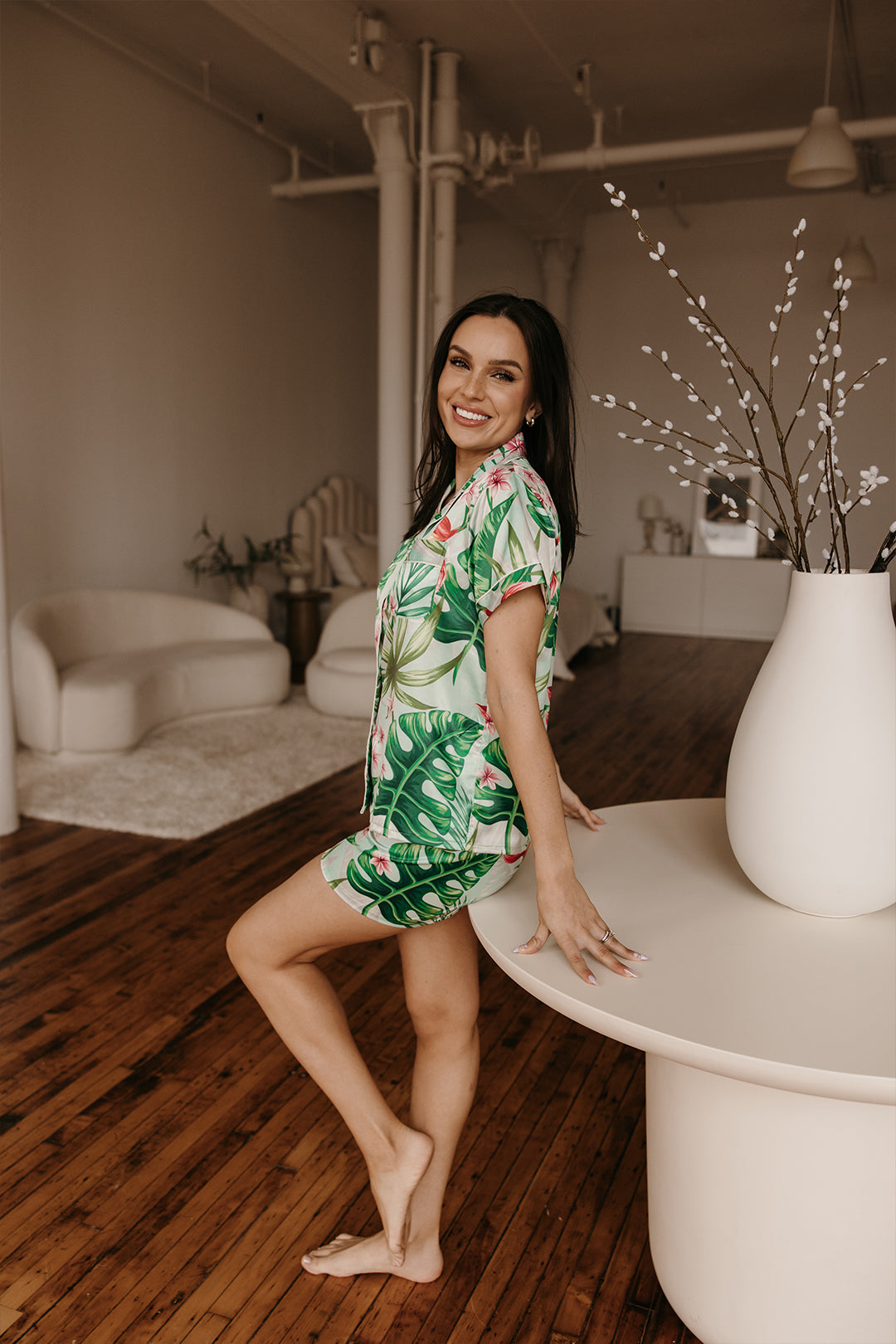 Women's Mint Tropical Shorts Set | Includes Plus Size