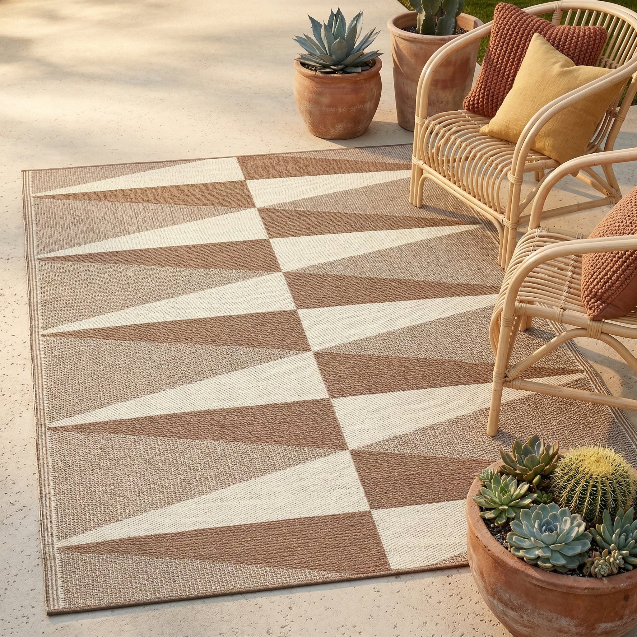 Tucson - Natural Modern Geometric Outdoor Rug For Patio