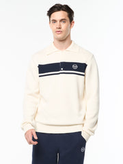 Damarindo Long Sleeve Knit Polo- Gardenia/ Maritime Blue