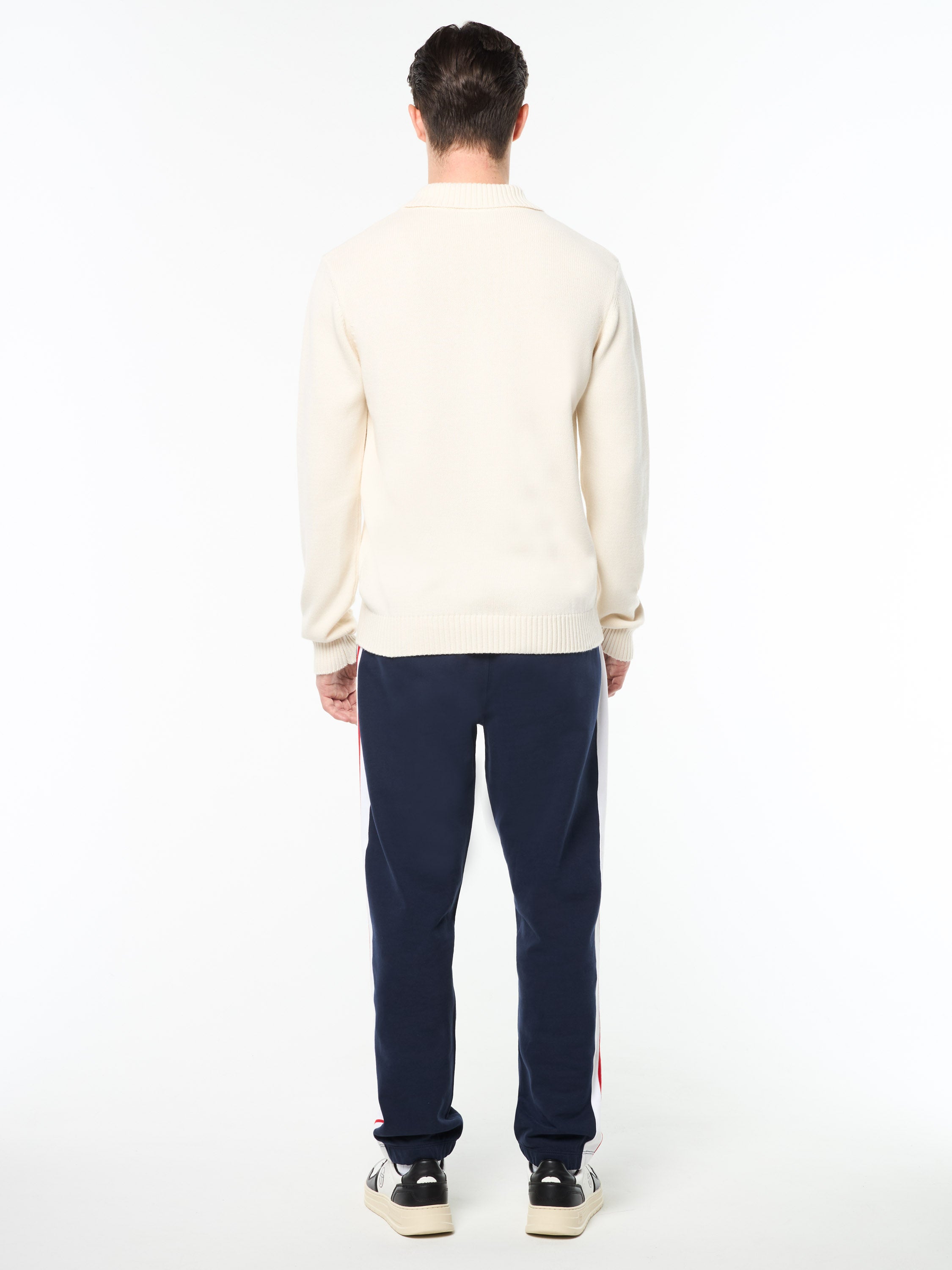 Damarindo Long Sleeve Knit Polo- Gardenia/ Maritime Blue