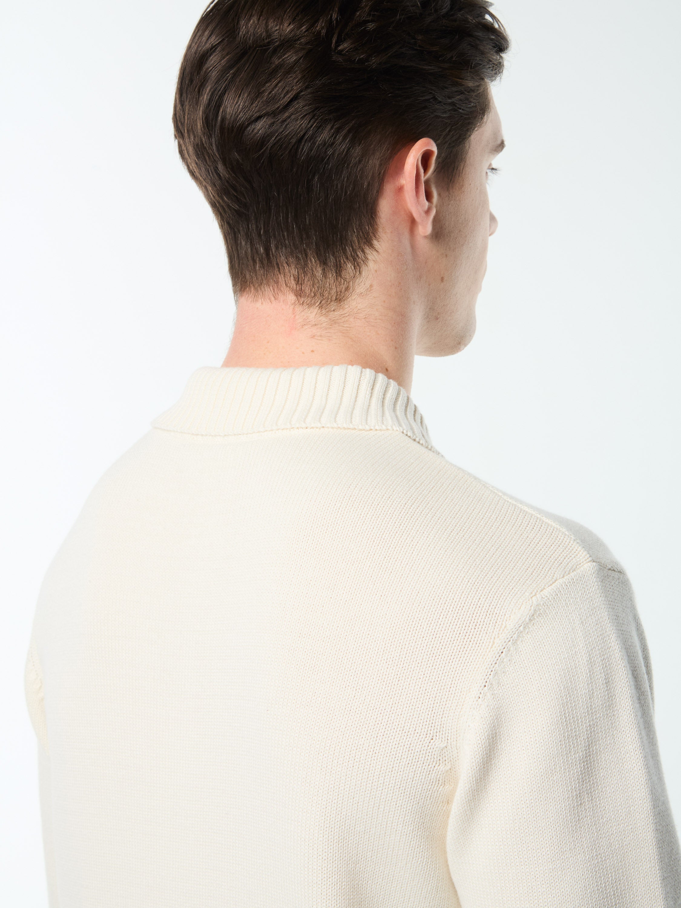 Damarindo Long Sleeve Knit Polo- Gardenia/ Maritime Blue