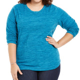 Karen Scott Women's Plus Marled Microfleece Top Blue Size 0X