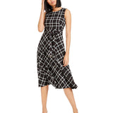 Calvin Klein Women's Plaid Fit & Flare Midi Dress Black Size 16